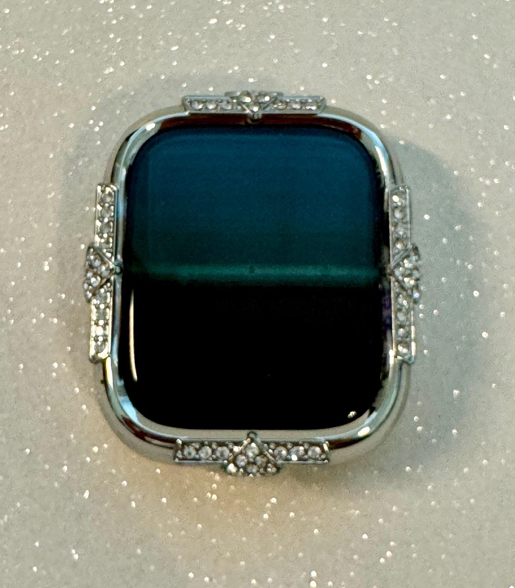 14k White Gold Apple Plated Watch Cover Screen Protector Women Swarovski Crystal Apple Watch Case 41mm 45mm Tempered Glass Iphone Watch Case