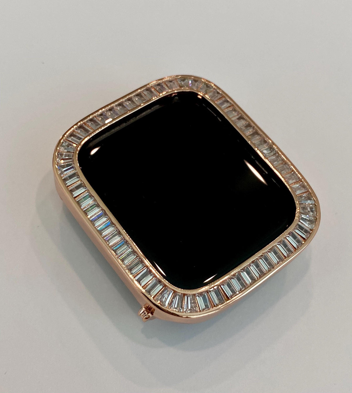 Rose Gold Apple Watch Band Womens Bracelet Baguette Swarovski Crystals & or Apple Watch Case Lab Diamond Bezel for Iphone Watch 38mm-45mm