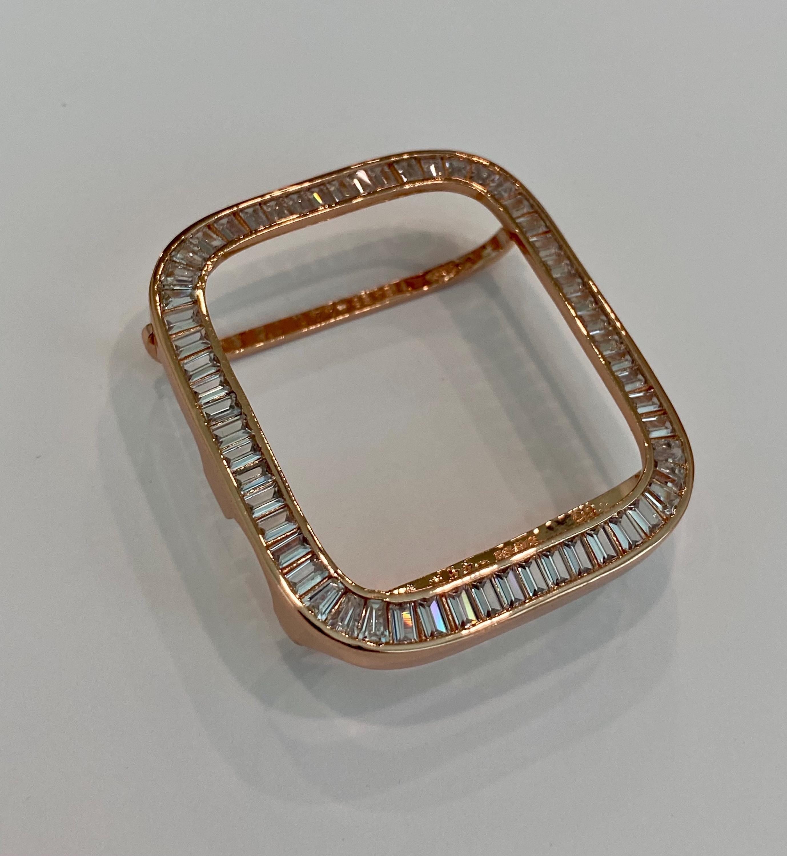 Rose Gold Apple Watch Band Womens Bracelet Baguette Swarovski Crystals & or Apple Watch Case Lab Diamond Bezel for Iphone Watch 38mm-45mm