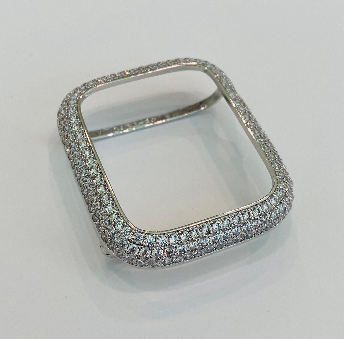 14k White Gold Plated Apple Watch Band Womens Silver Swarovski Crystals & or Apple Watch Case Lab Diamond Bezel Iphone Watch 38mm-49mm Ultra