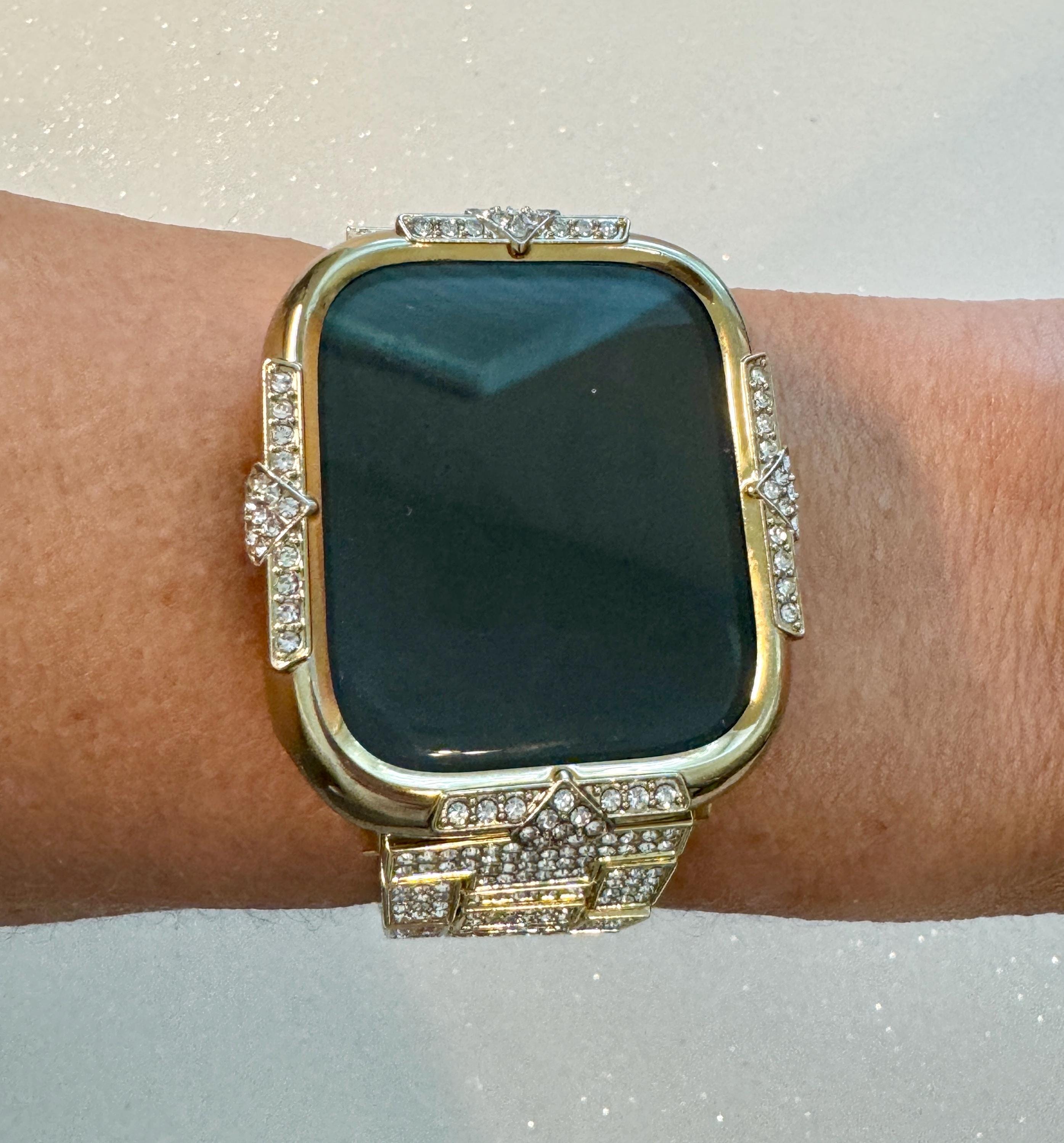 Gold Apple Watch Band Womens Bracelet 41mm 45mm Swarovski Crystals & or Apple Watch Case Crystal 40mm 44mm Cover Screen Protector Bling