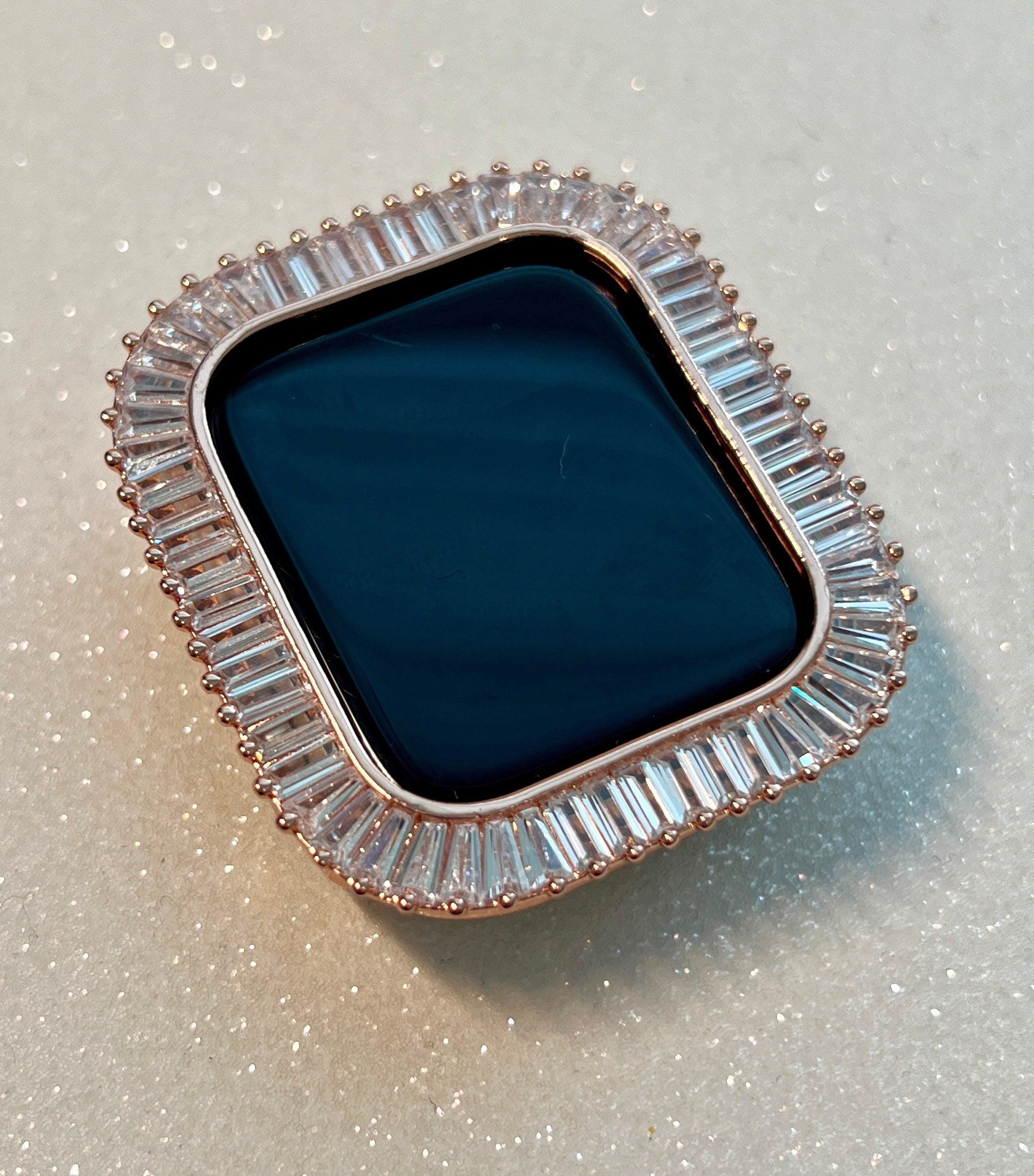 Series 9 Apple Watch Case 41mm 45mm Large Baguettes Lab Diamond Bezel Rose Gold Apple Watch Cover Series 7/8/9 Iwatch Candy Bling Bling