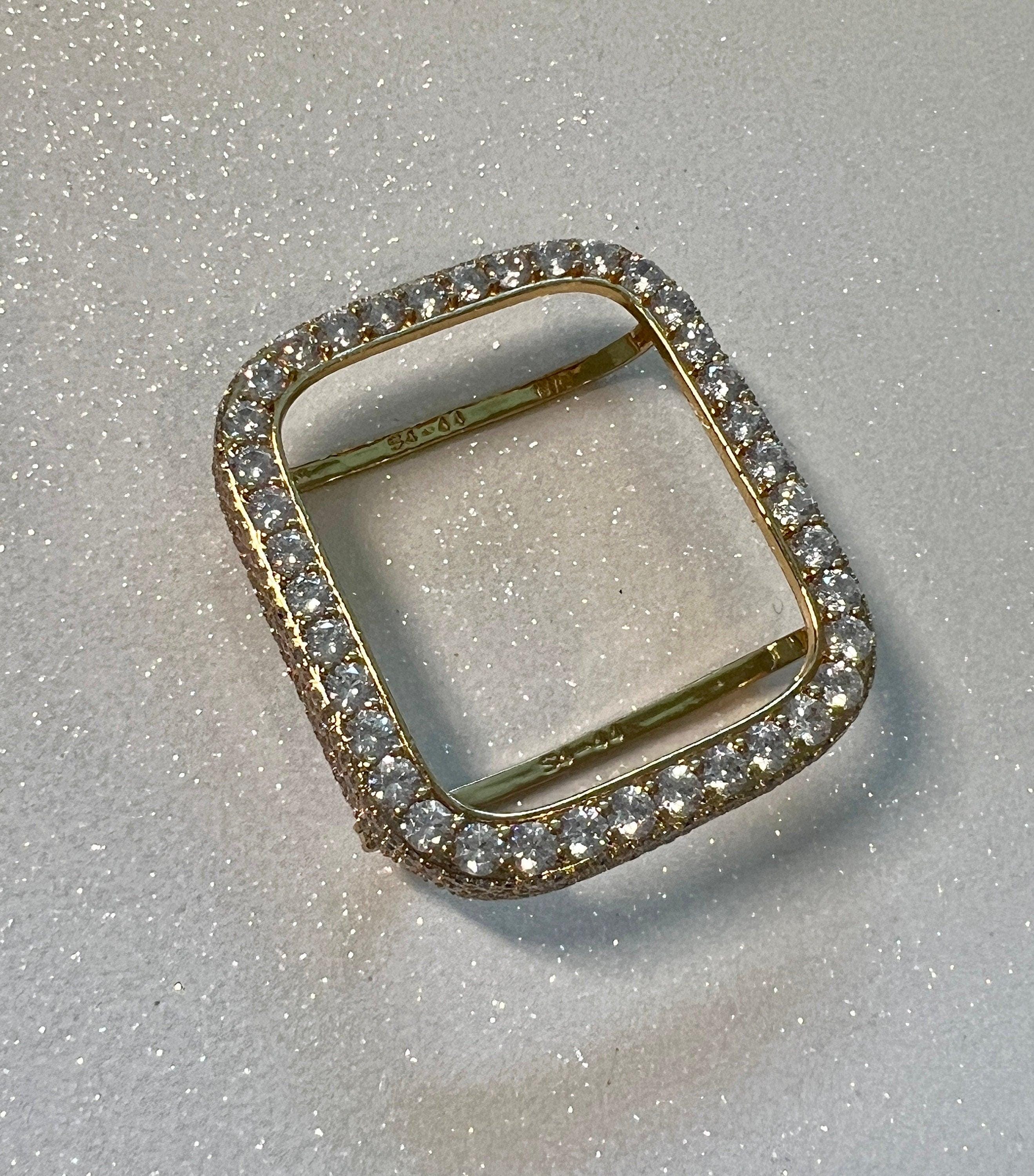 Gold Apple Watch Band Double Row Hearts Bracelet, Iphone Watch Band, Iwatch band & or Apple Watch Case 3.5mm Lab Diamond Bezel Cover Gift