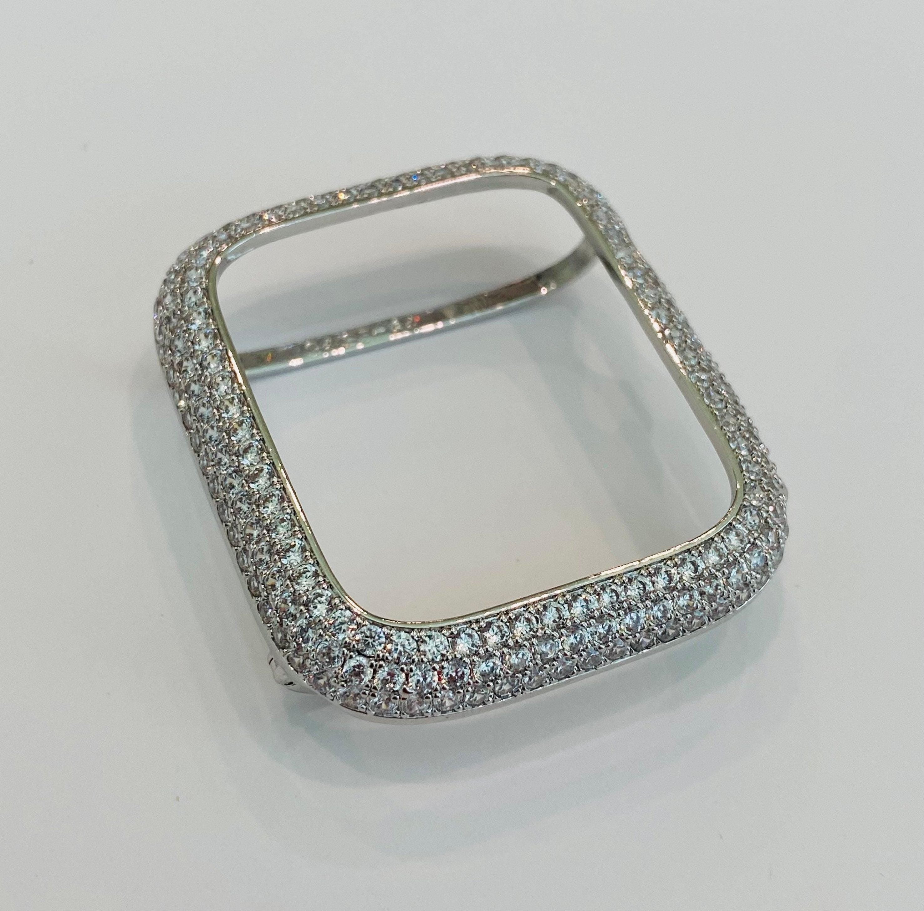 Designer Apple Watch Band Women 38 40 41 42 44 45 49mm Silver Swarovski Crystal & or Apple Watch Case Lab Diamond Bezel Apple Watch Cover