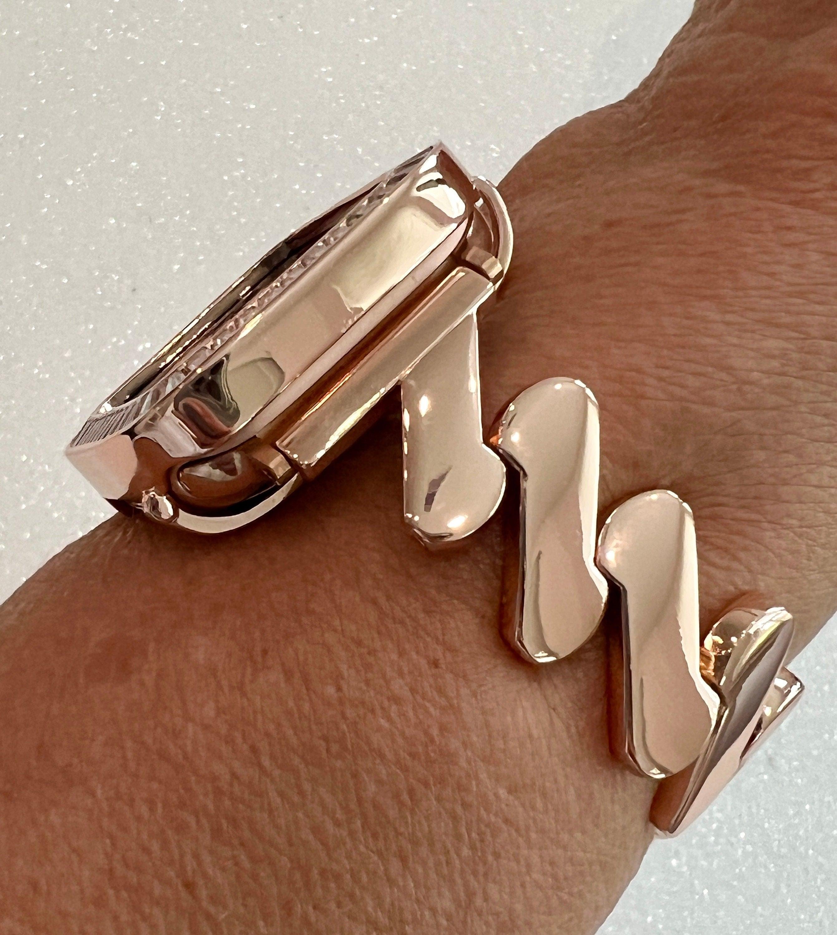 Luxury Apple Watch Band Women Rose Gold 38mm-45mm, Iwatch Phone band Bracelet & or Apple Watch Case Baguette Lab Diamond Bezel Minimalist