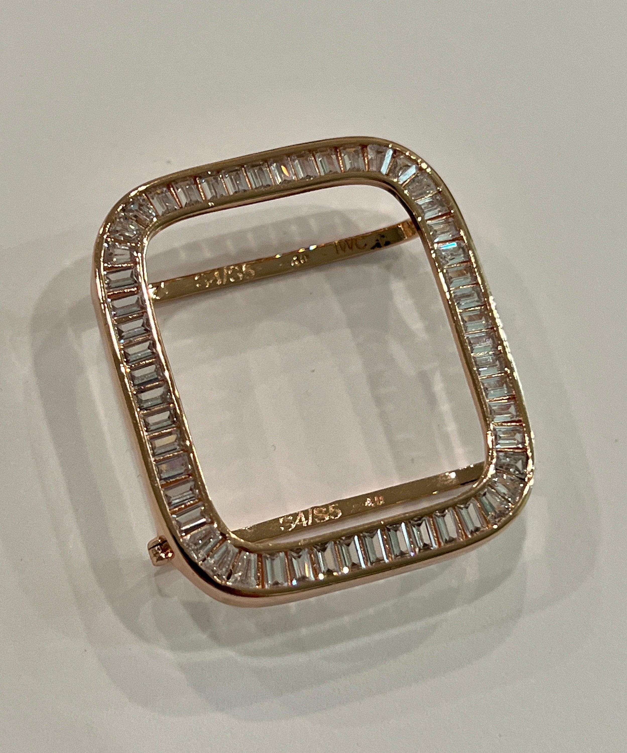 Luxury Apple Watch Band Women Rose Gold 38mm-45mm, Iwatch Phone band Bracelet & or Apple Watch Case Baguette Lab Diamond Bezel Minimalist