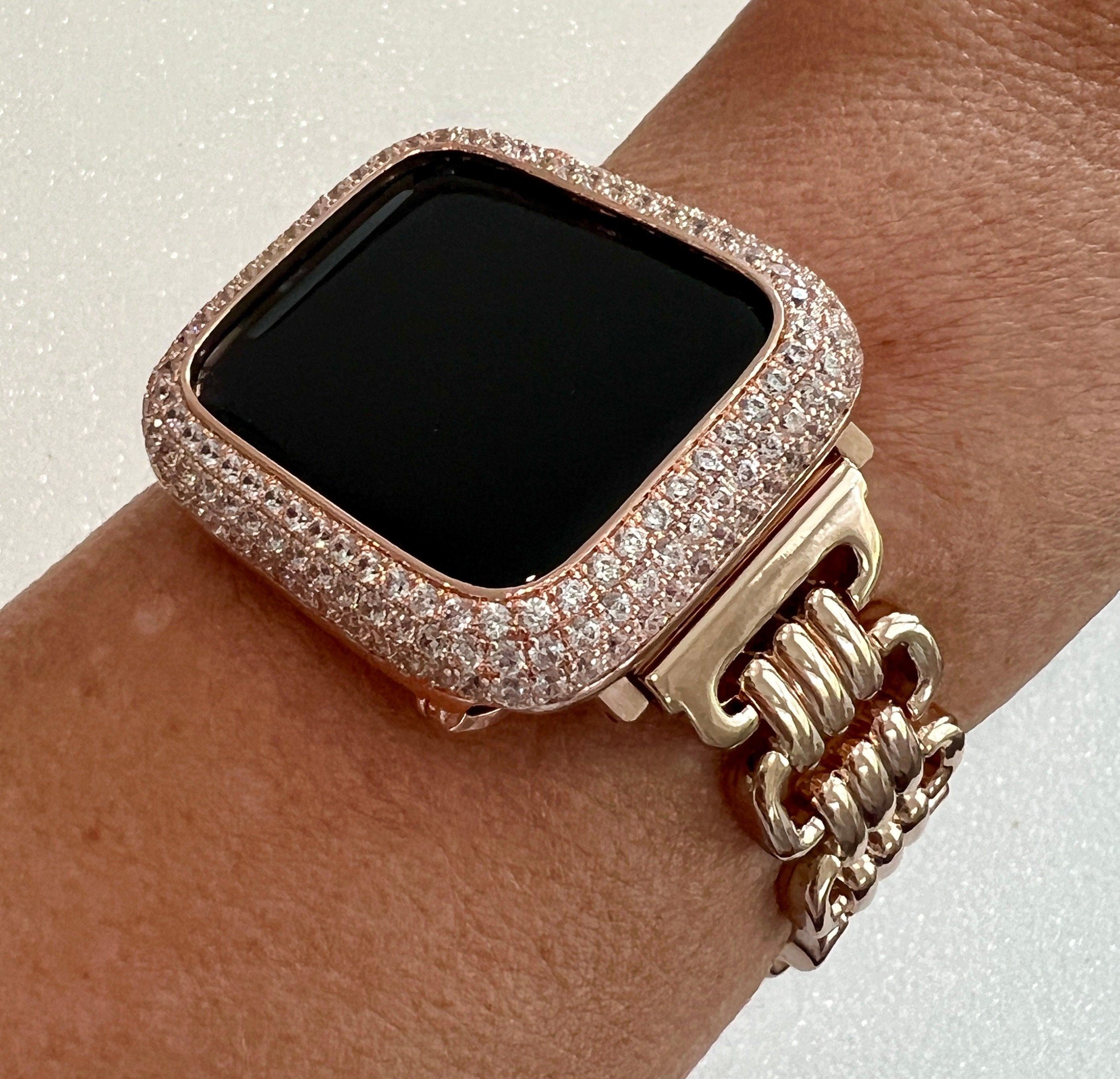 Rose Gold Designer Apple Watch Band Link Bracelet, Iphone Watch Band & or Apple Watch Case Lab Diamonds Bezel Iwatch Phone Cover Minimalist