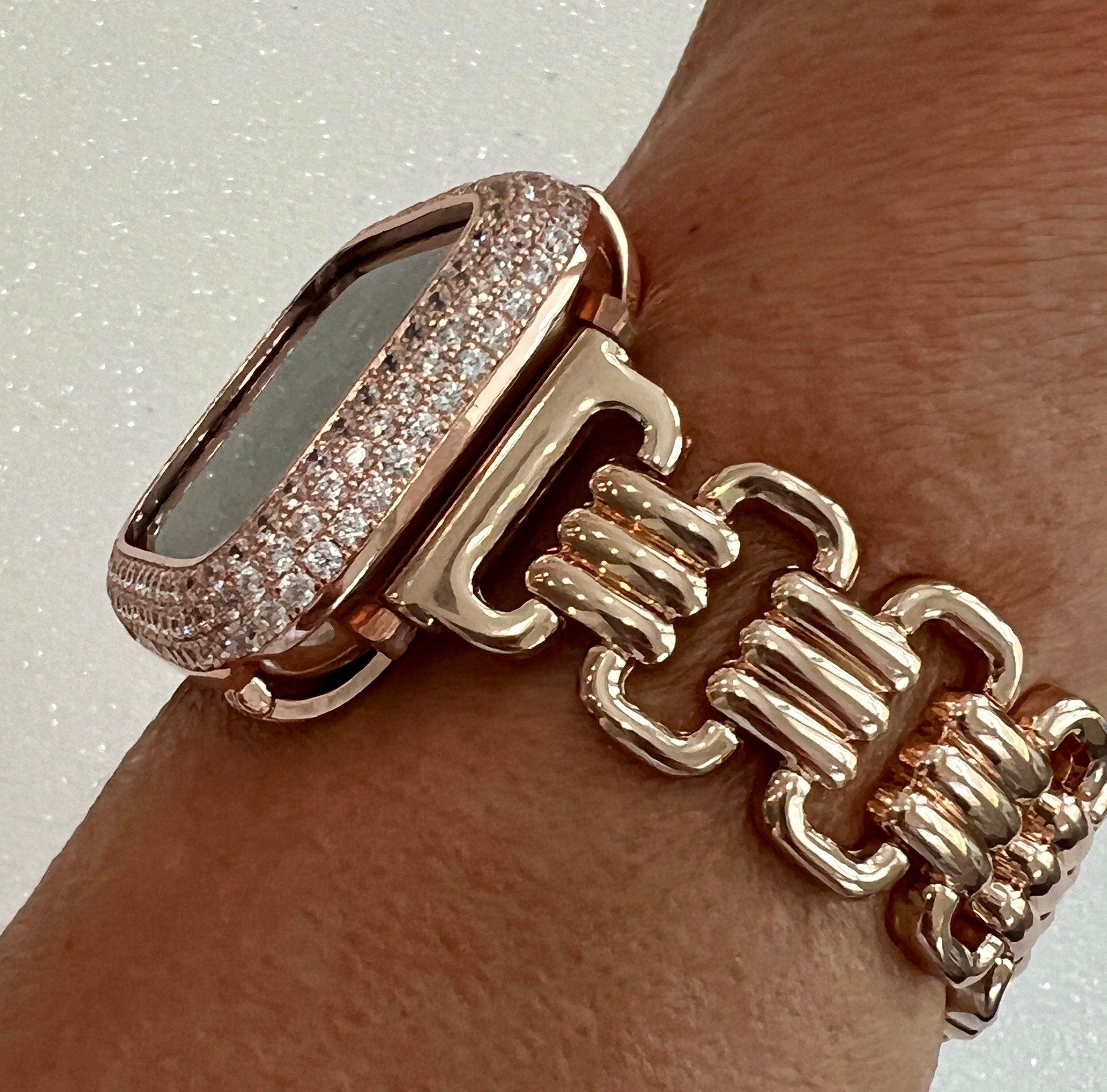 Rose Gold Designer Apple Watch Band Link Bracelet, Iphone Watch Band & or Apple Watch Case Lab Diamonds Bezel Iwatch Phone Cover Minimalist