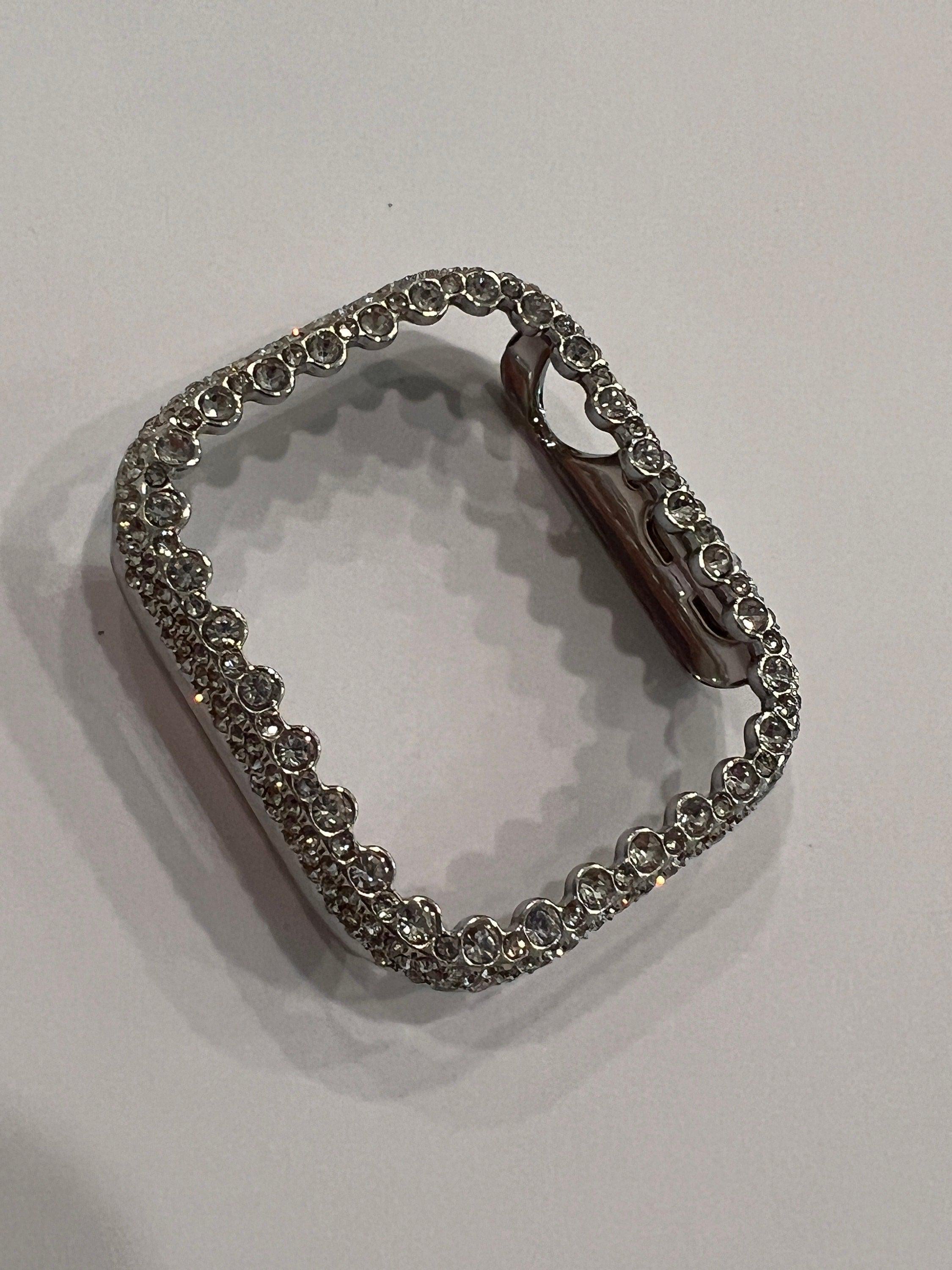 Apple Watch Band Womens Black Leather & or Apple Watch Case Swarovski Crystals Apple Watch Cover Iwatch Watch Candy Bling 38mm-45mm Series 9