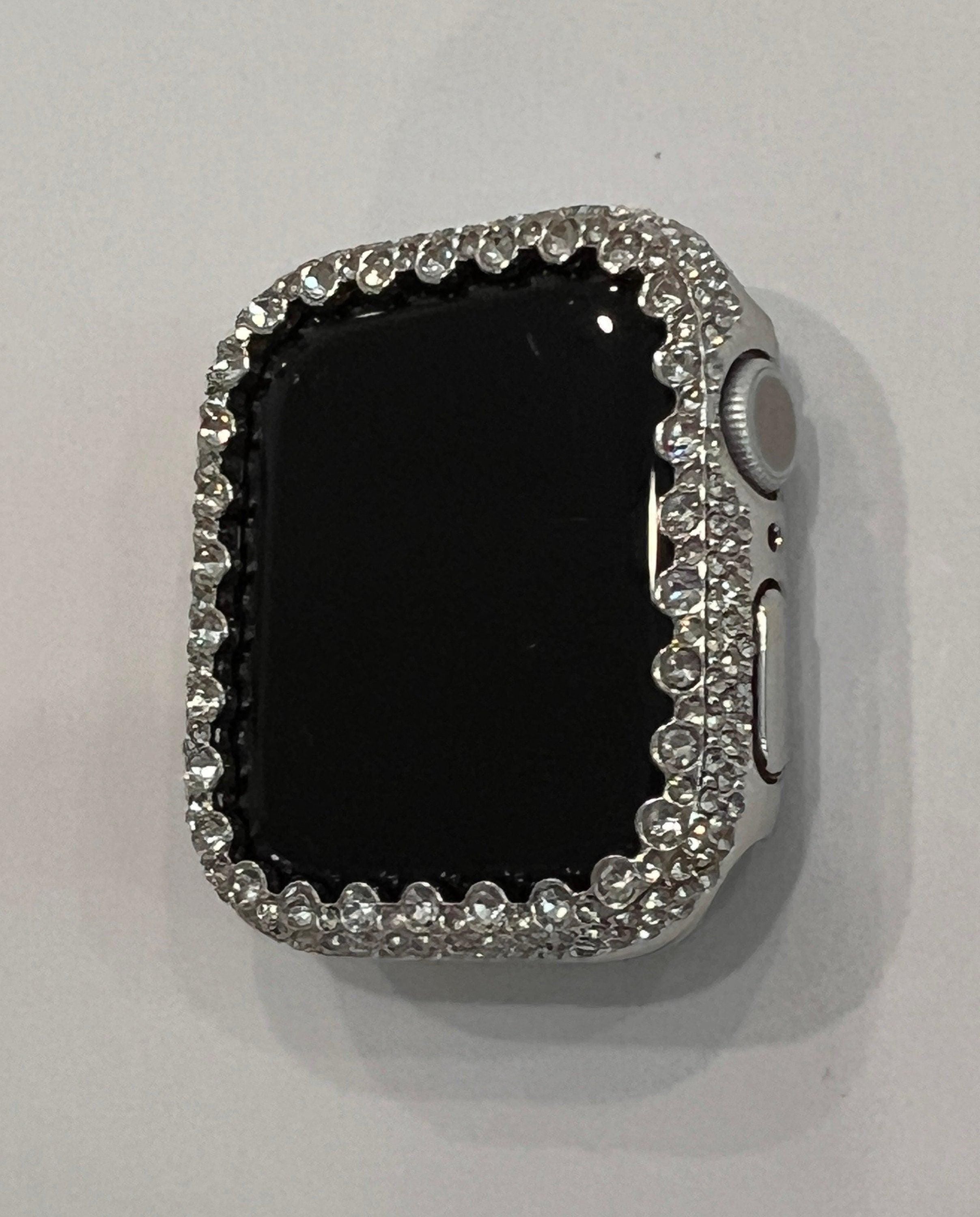 Apple Watch Band Womens Black Leather & or Apple Watch Case Swarovski Crystals Apple Watch Cover Iwatch Watch Candy Bling 38mm-45mm Series 9