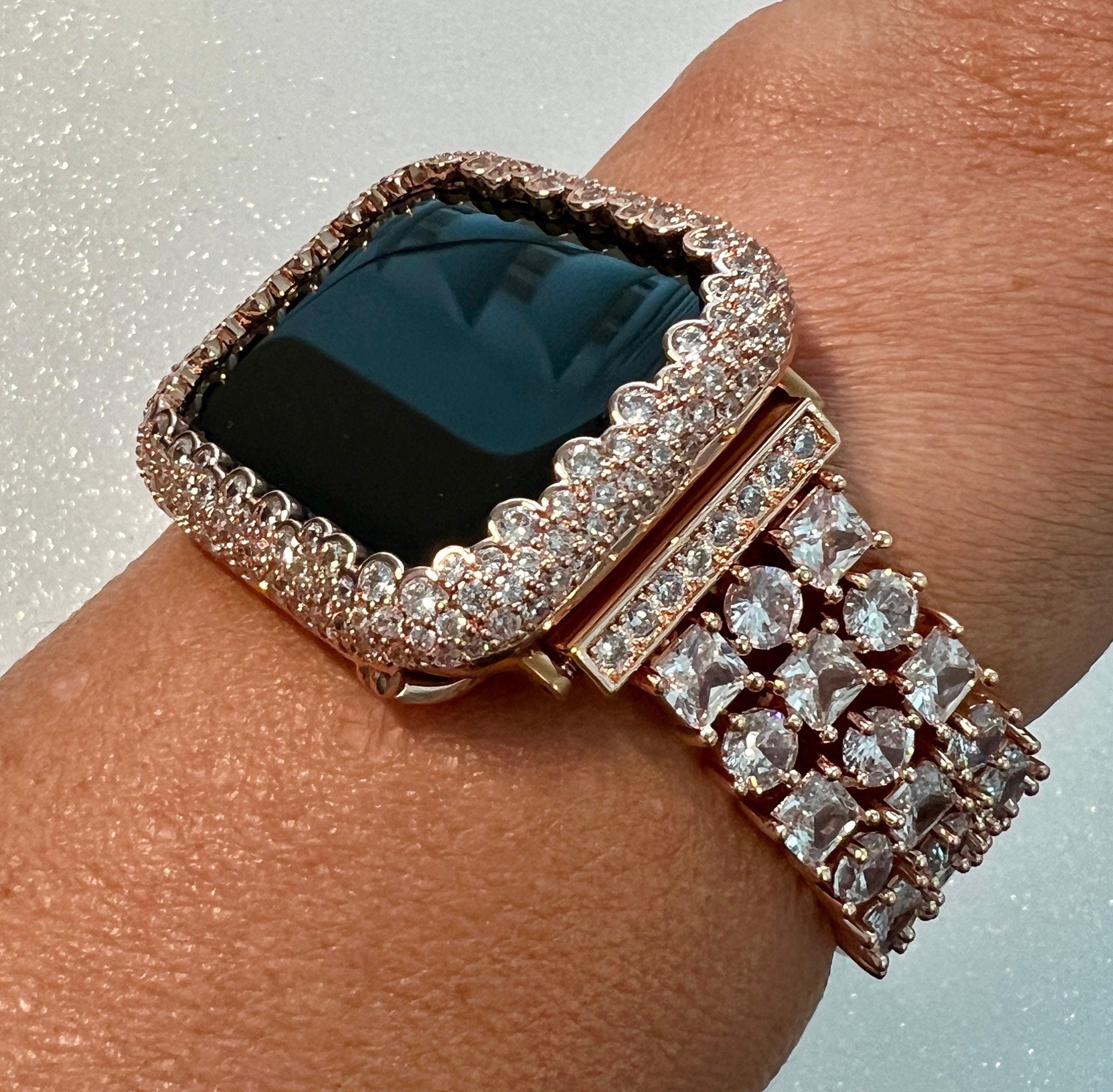 Apple Watch Band Womens Rose Gold Crystals & or Apple Watch Case Lab Diamond Bezel Apple Watch Cover Iwatch Candy Bling 38mm-49mm