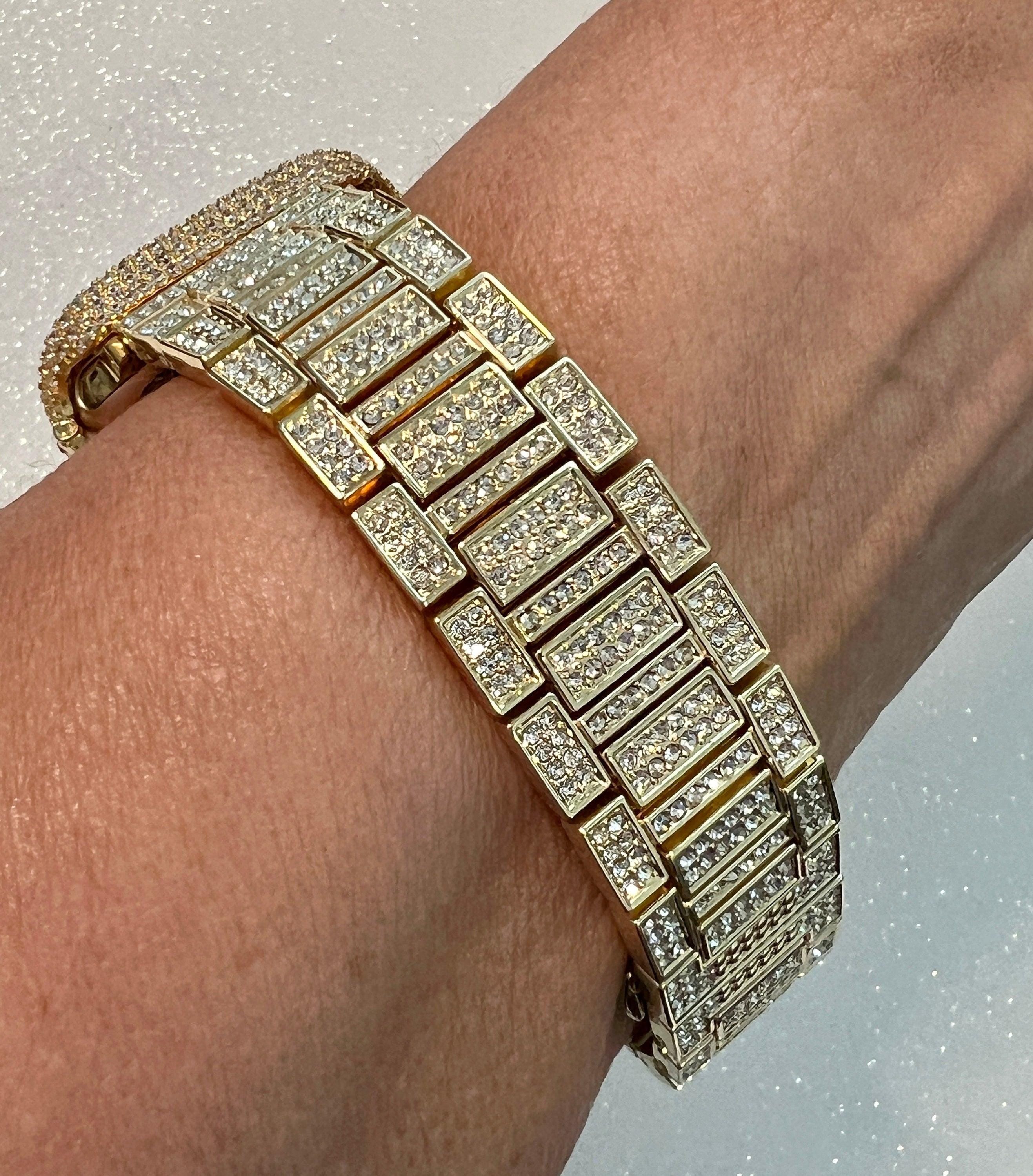 Bling Apple Watch Band Gold Crystals 38mm-49mm Ultra & or Apple Watch Cover Lab Diamond Bezel Smartwatch Bumper Case Iwatch Candy