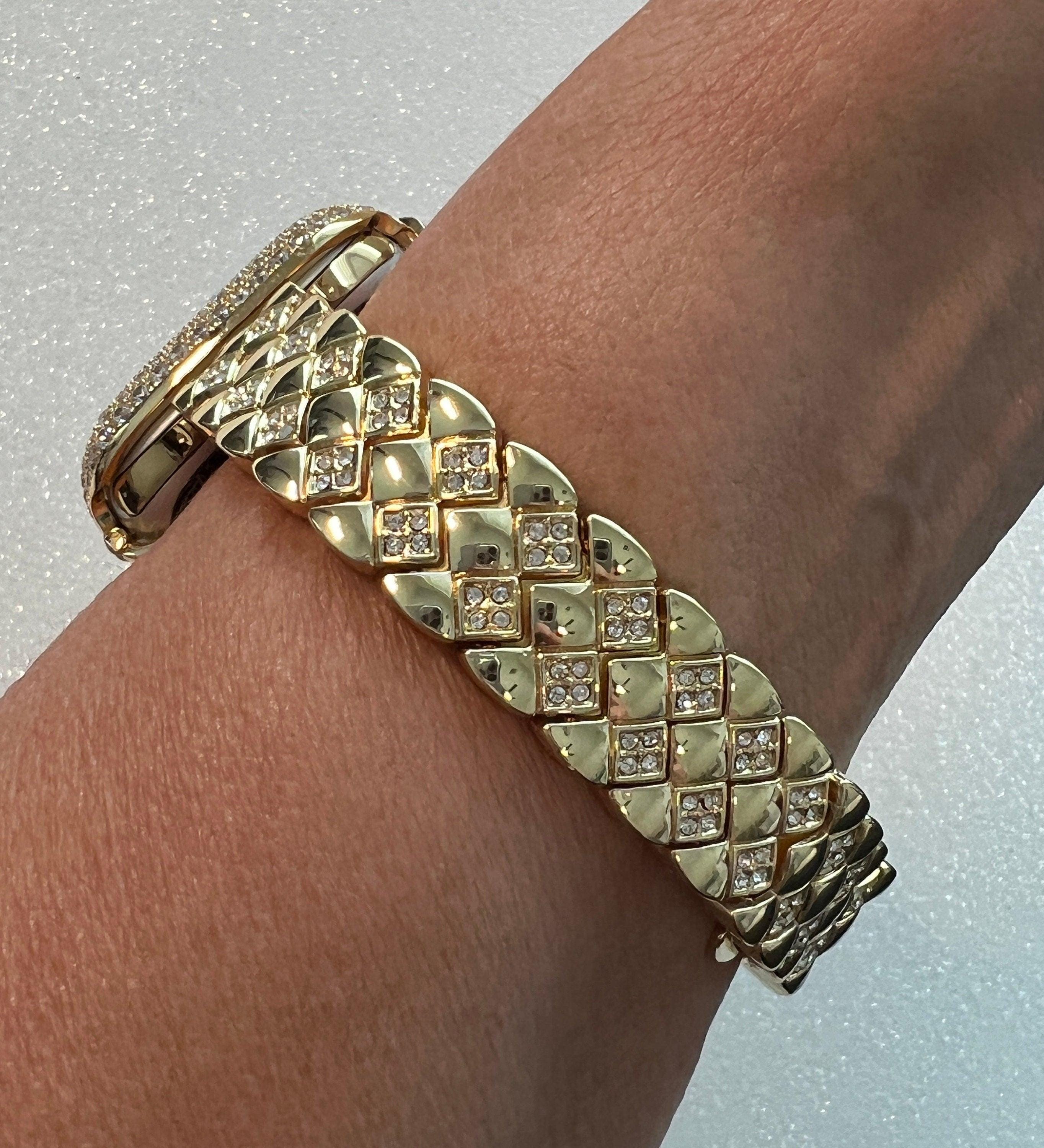 Gold Apple Watch Band 41mm 45mm 49mm Ultra Crystals & or Apple Watch Case Lab Diamond Bezel Apple Watch Cover 38mm 42mm 40mm 44mm