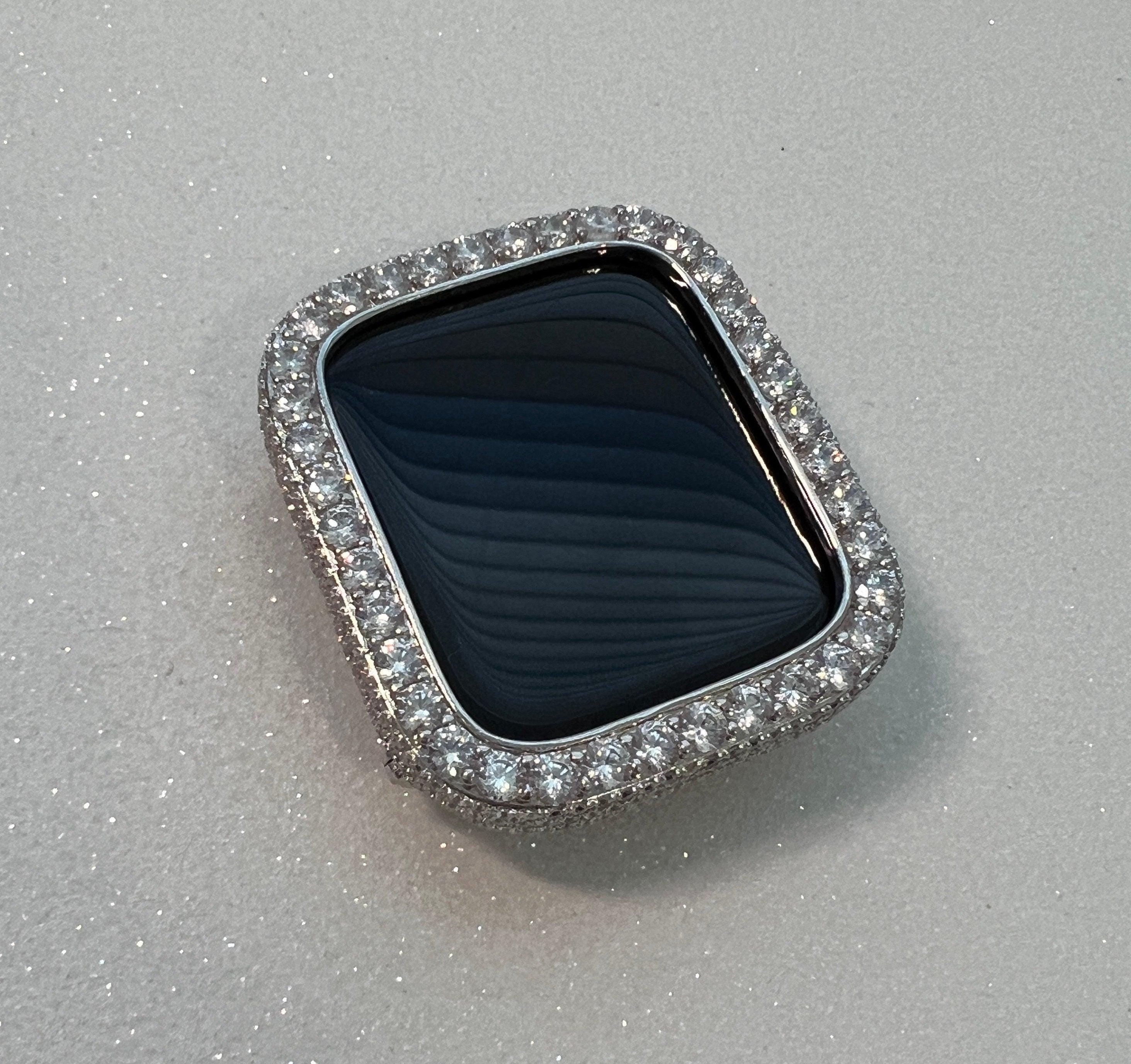 Mens Apple Watch Band Women Silver Pave Swarovski Crystal & or Apple Watch Cover 3.5mm Lab Diamond Bezel Smartwatch Bumper Case Iwatch Candy