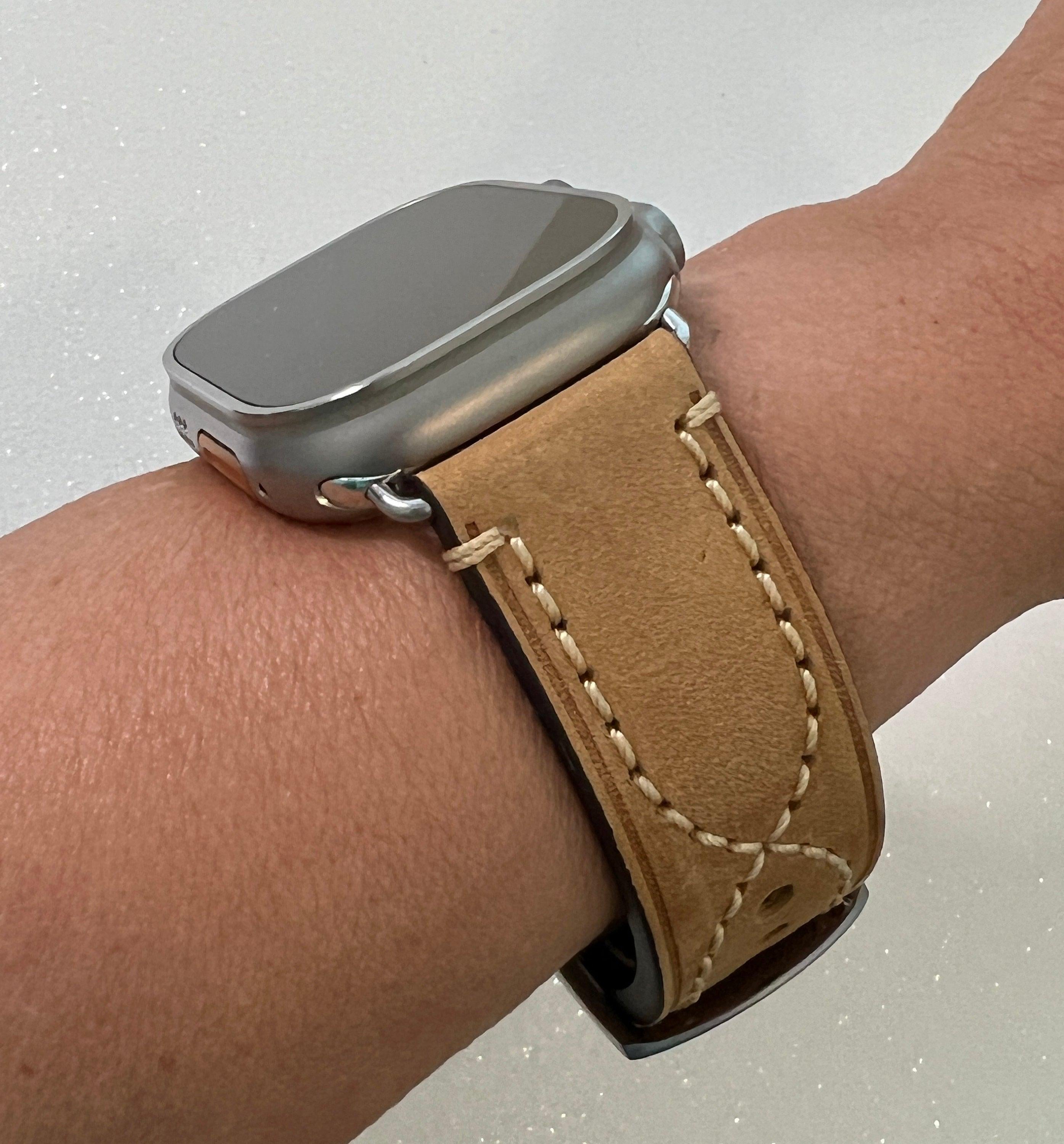 Series 10 Bold Tan Hand Stitched Leather Apple Watch Band 49mm Ultra Rugged Brown Wide Apple Watch Straps Iwatch Candy 42mm 44mm 46mm