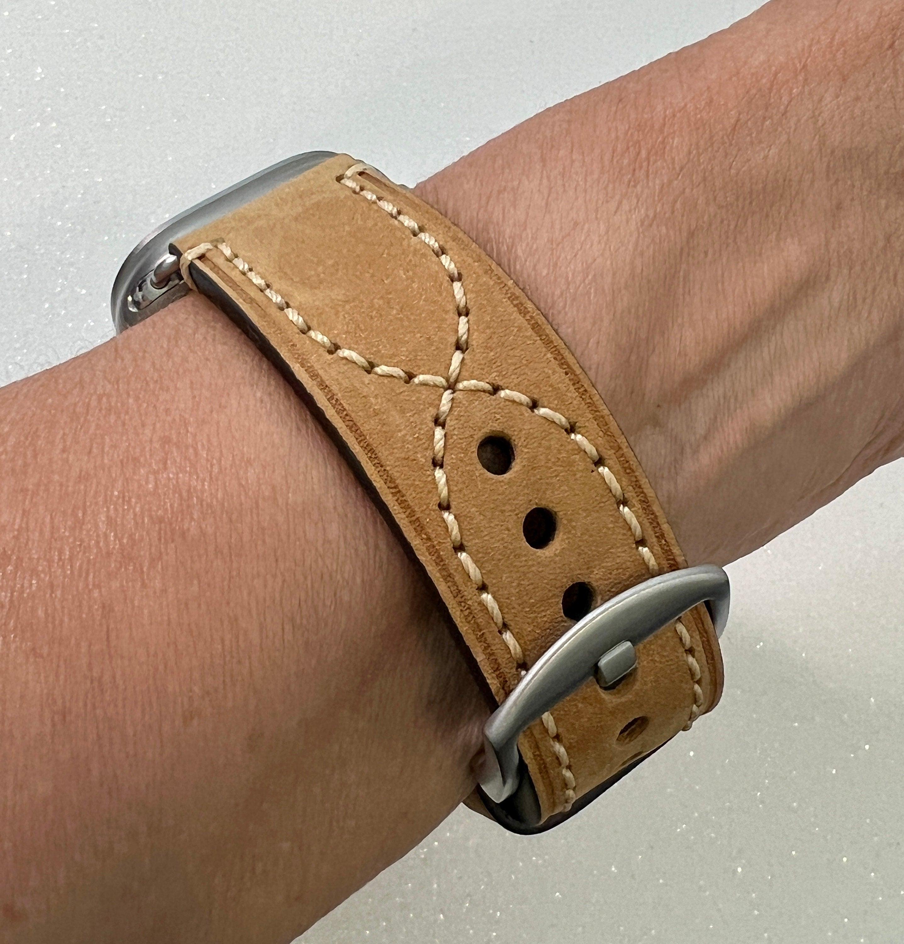 Series 10 Bold Tan Hand Stitched Leather Apple Watch Band 49mm Ultra Rugged Brown Wide Apple Watch Straps Iwatch Candy 42mm 44mm 46mm