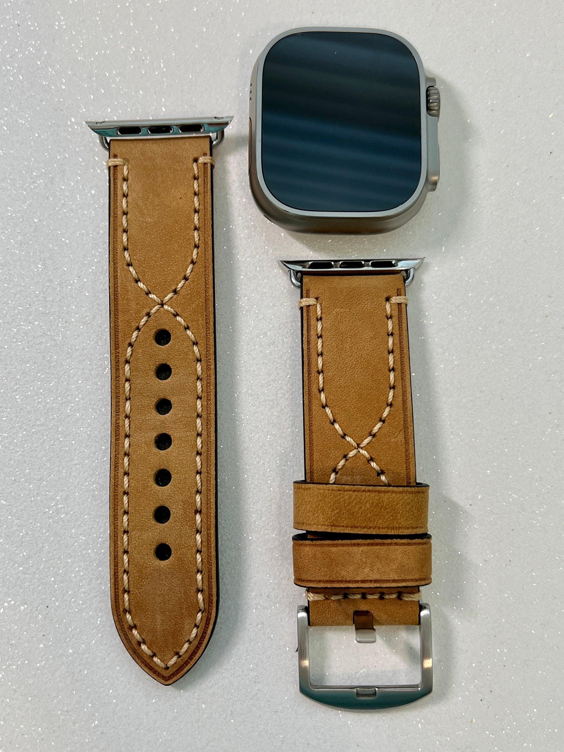 Series 10 Bold Tan Hand Stitched Leather Apple Watch Band 49mm Ultra Rugged Brown Wide Apple Watch Straps Iwatch Candy 42mm 44mm 46mm