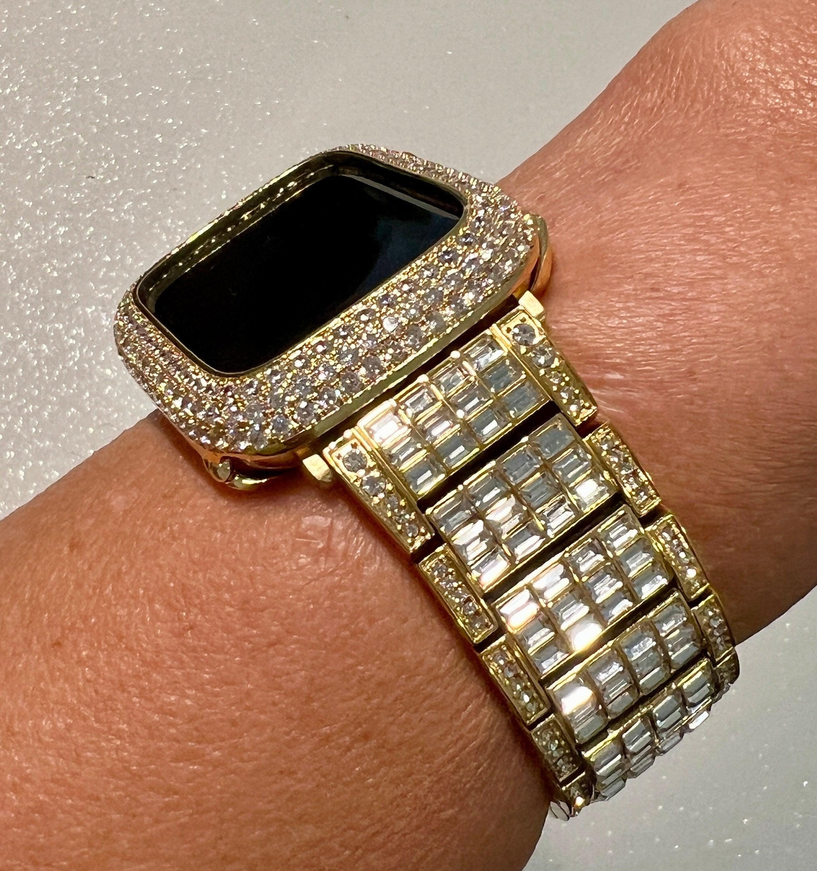 Statement Apple Watch Band Gold 49mm Ultra Baguette Crystals & or Apple Watch Case Lab Diamond Bezel Apple Watch Cover 38mm-45mm