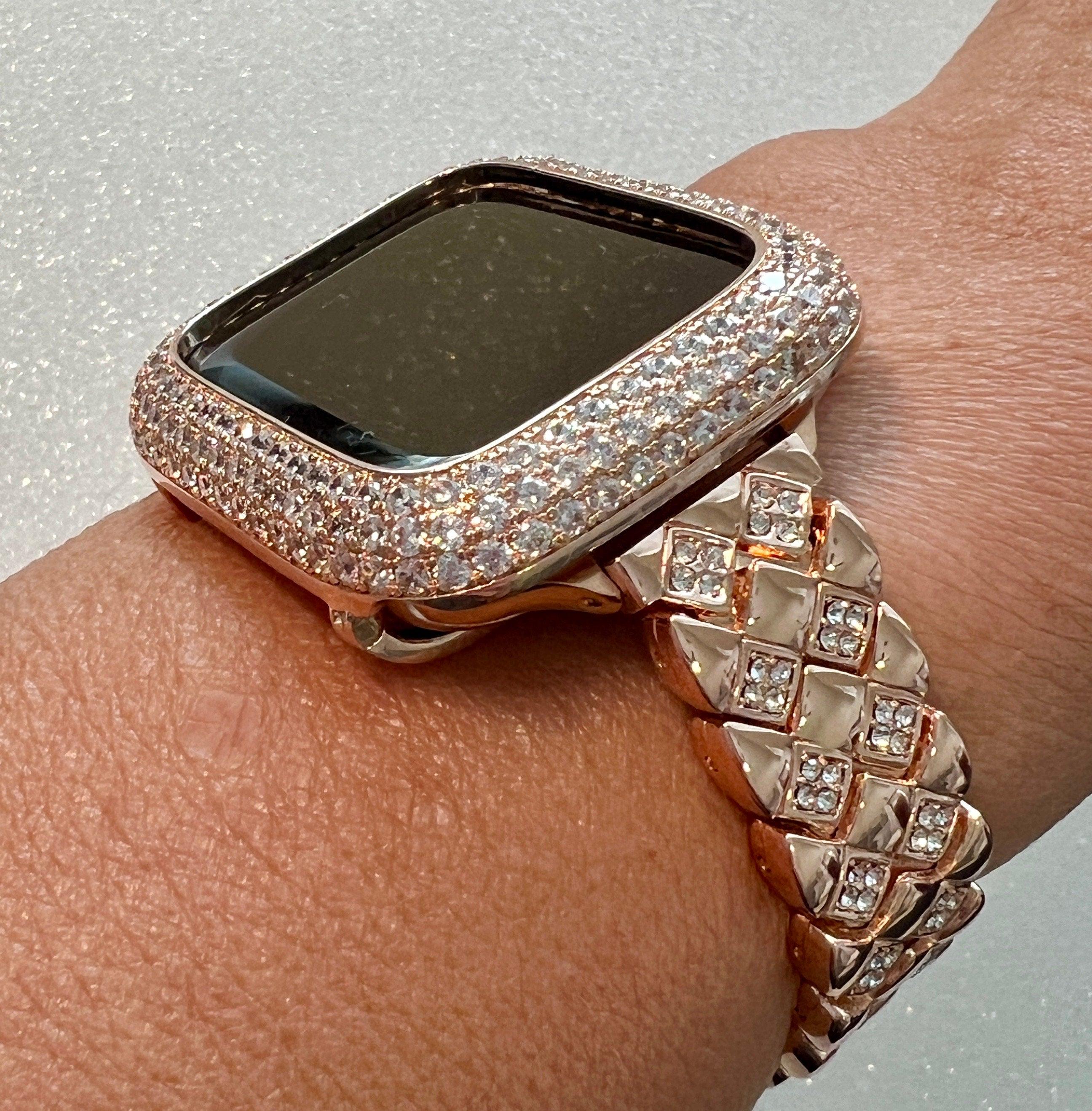 Rose Gold Apple Watch Band 41mm 45mm 49mm Crystals & or Apple Watch Case Lab Diamond Bezel Apple Watch Cover 38mm 42mm 40mm 44mm