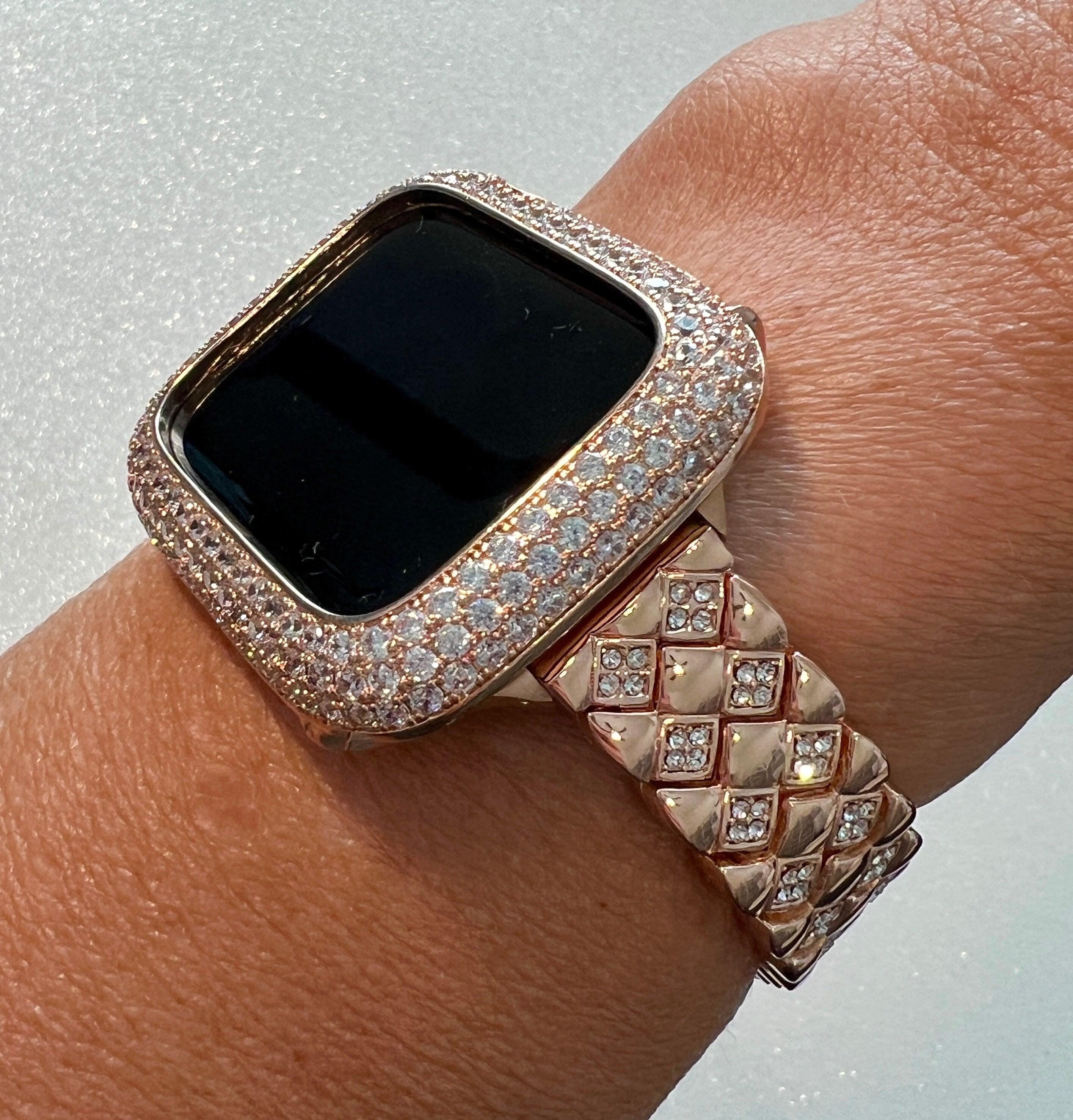 Rose Gold Apple Watch Band 41mm 45mm 49mm Crystals & or Apple Watch Case Lab Diamond Bezel Apple Watch Cover 38mm 42mm 40mm 44mm