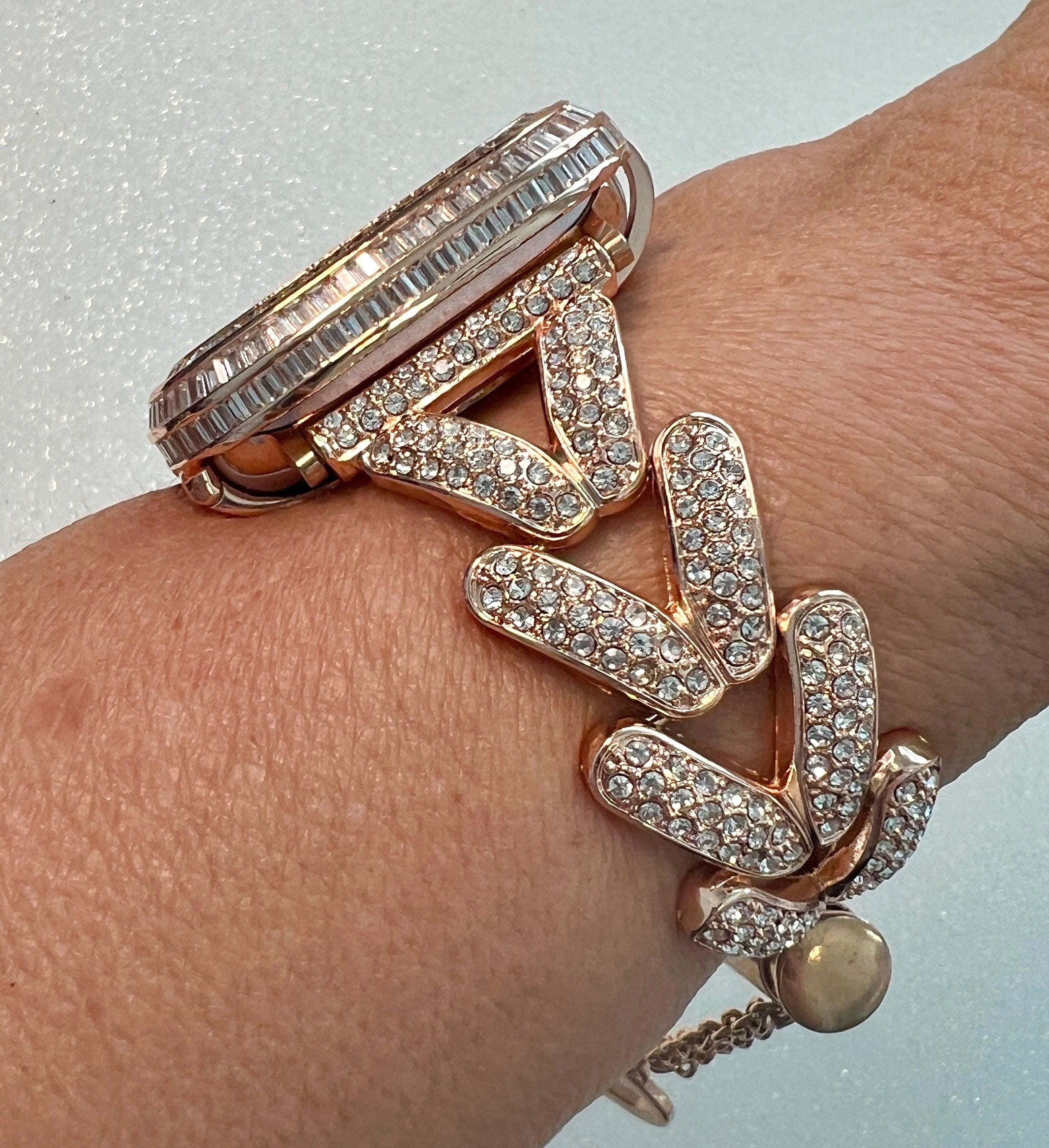 Heart Dangle Apple Watch Band Woman Rose Gold Crystal Heart Charm & or Apple Watch Case Baguette Crystals Apple Watch Cover