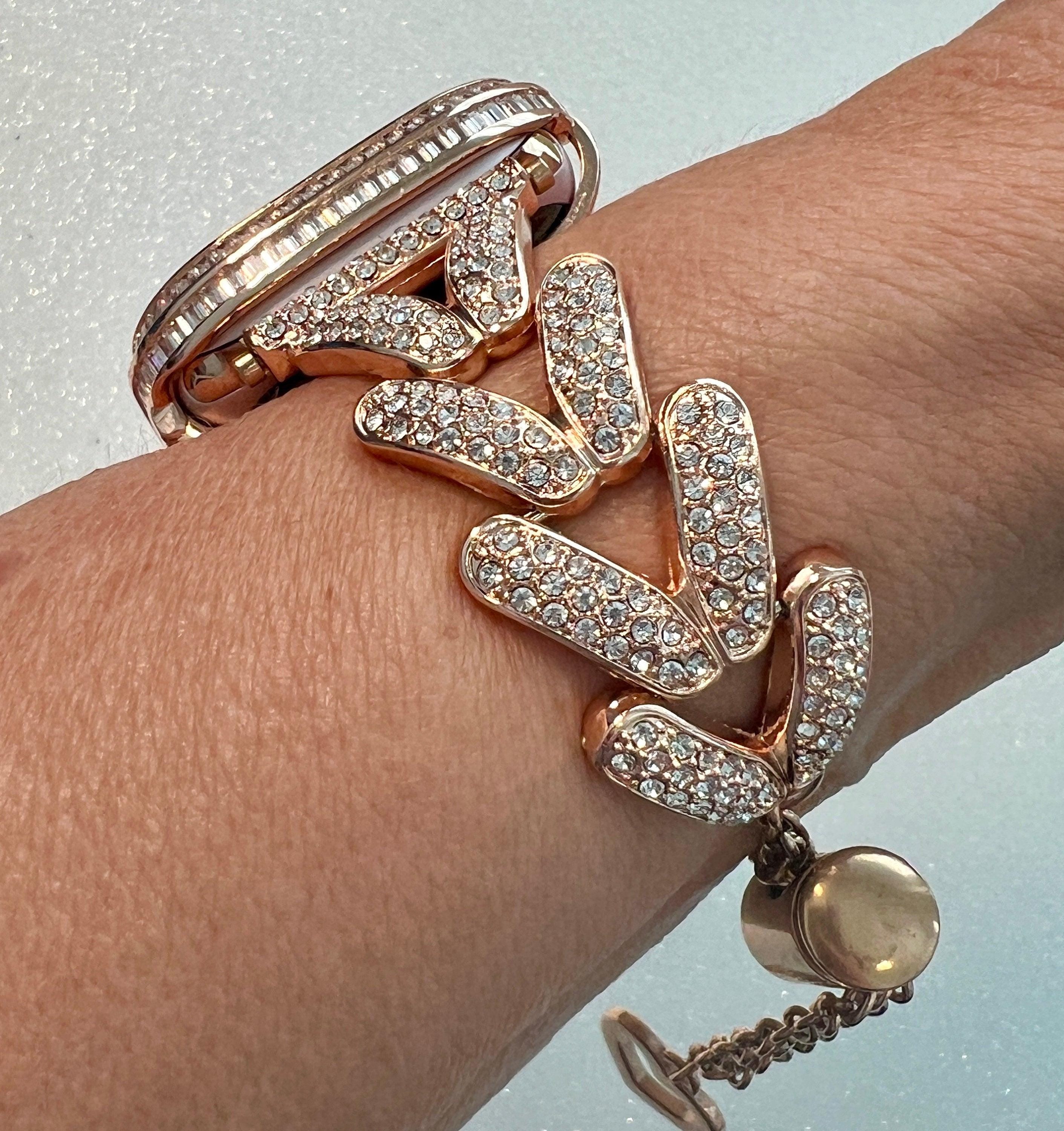 Heart Dangle Apple Watch Band Woman Rose Gold Crystal Heart Charm & or Apple Watch Case Baguette Crystals Apple Watch Cover