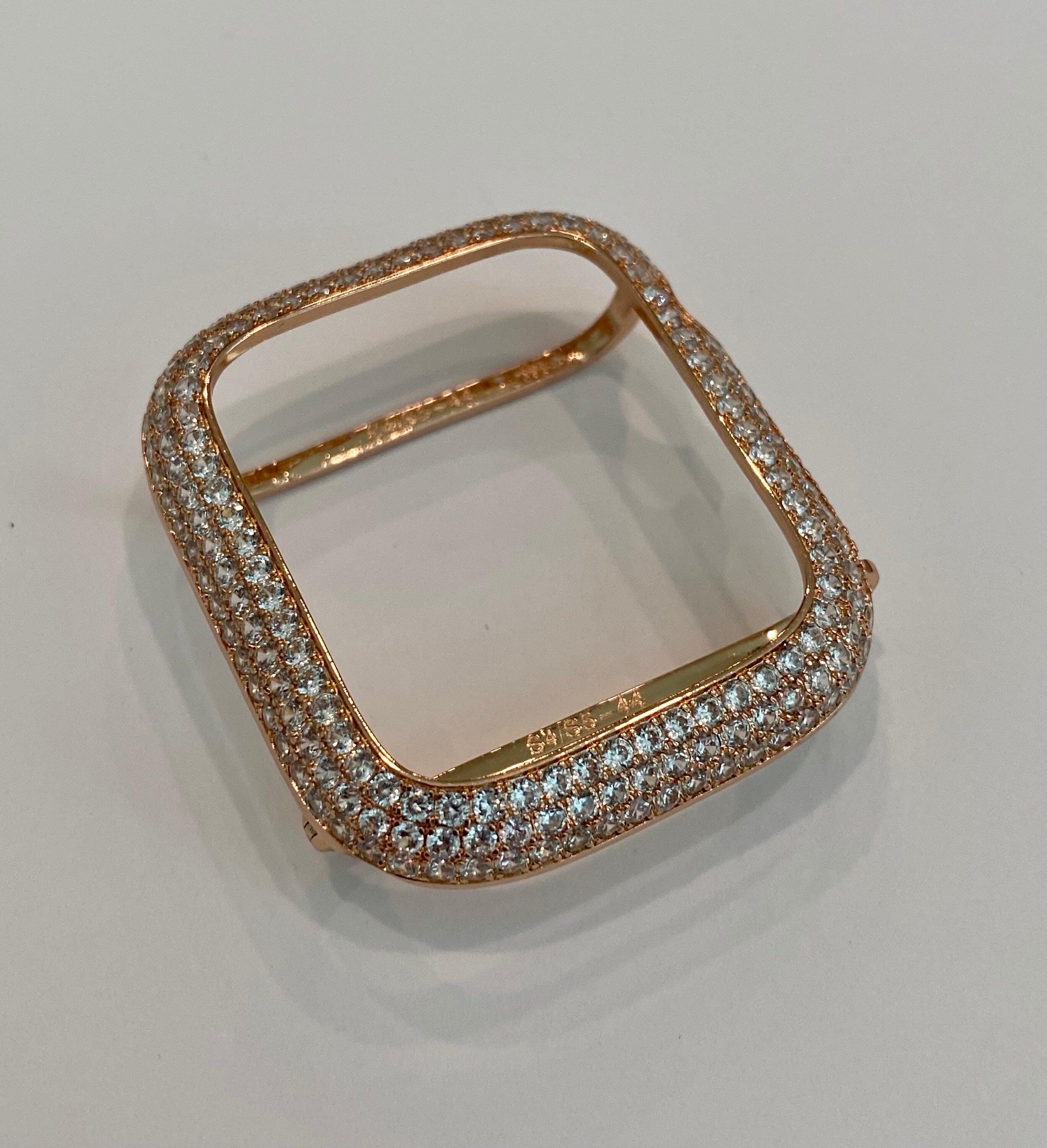 Apple Watch Band Women Rose Gold Crystals & or Apple Watch Cover Pave Lab Diamond Bezel Case 38mm-49mm Ultra Iwatch Candy Bling