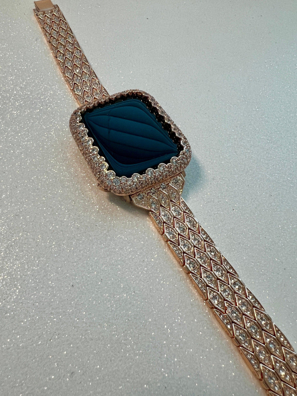 Pave Apple Watch Band Womens Rose Gold Crystals 38mm-49mm & or Apple Watch Cover Lab Diamond Bezel Apple Watch Case for Iphone Watch Bling