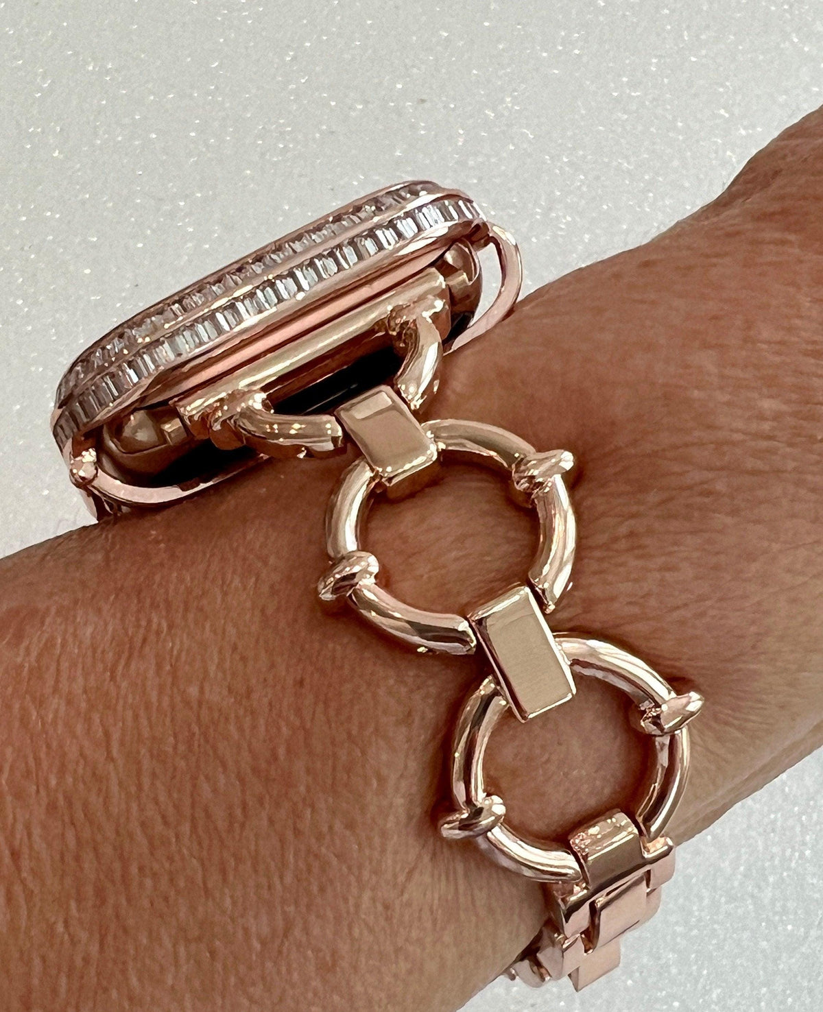Minimalist Rose Gold Apple Watch Band Womens Bracelet, Iwatch Phone band & or Apple Watch Case Baguette Lab Diamond Bezel Iwatch Cover Gift