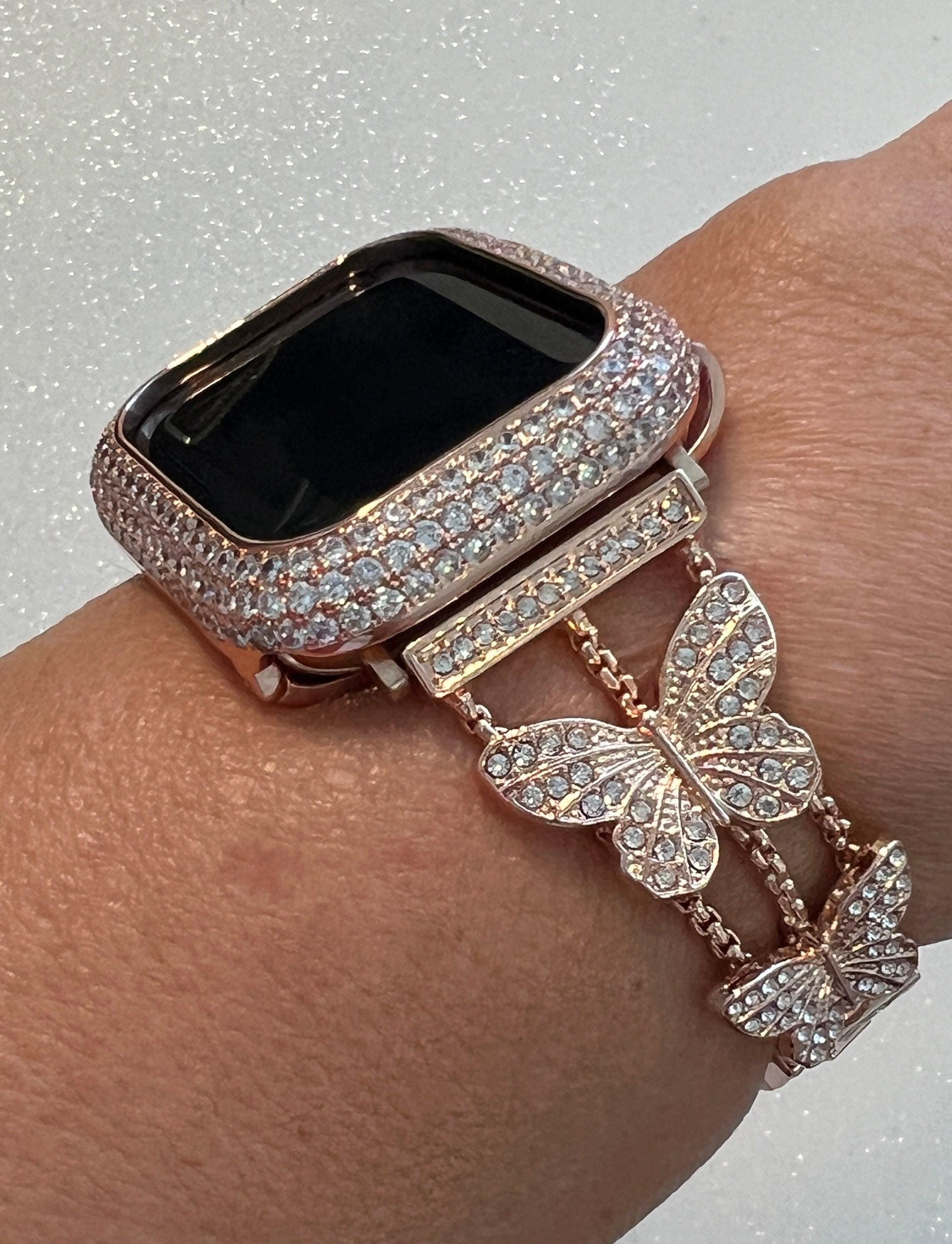 Butterfly Apple Watch Band 49mm Woman Rose Gold Swarovski Crystals & or Apple Watch Case Pave Lab Diamond Bezel Apple Watch Cover Bling