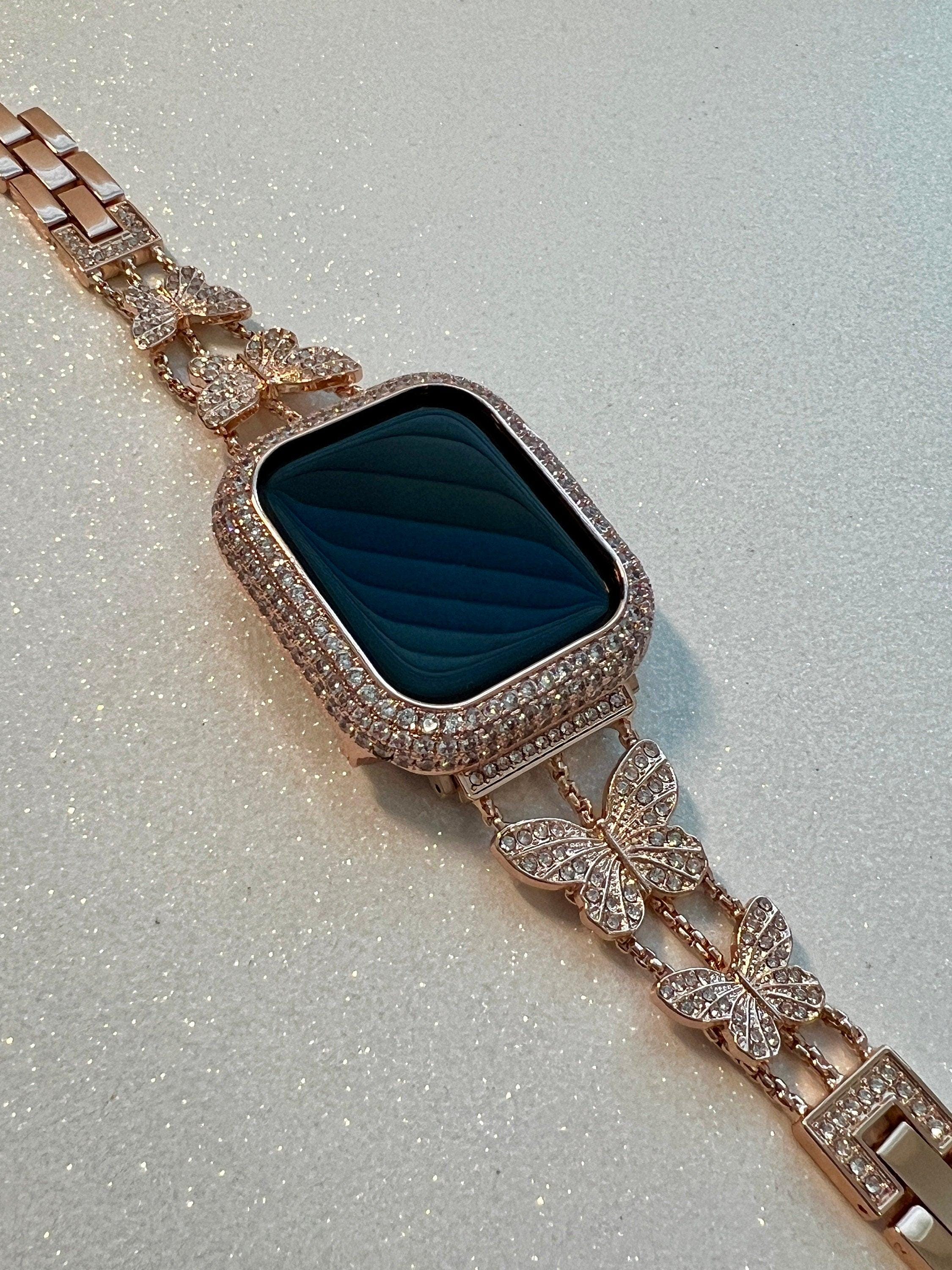 Butterfly Apple Watch Band 49mm Woman Rose Gold Swarovski Crystals & or Apple Watch Case Pave Lab Diamond Bezel Apple Watch Cover Bling