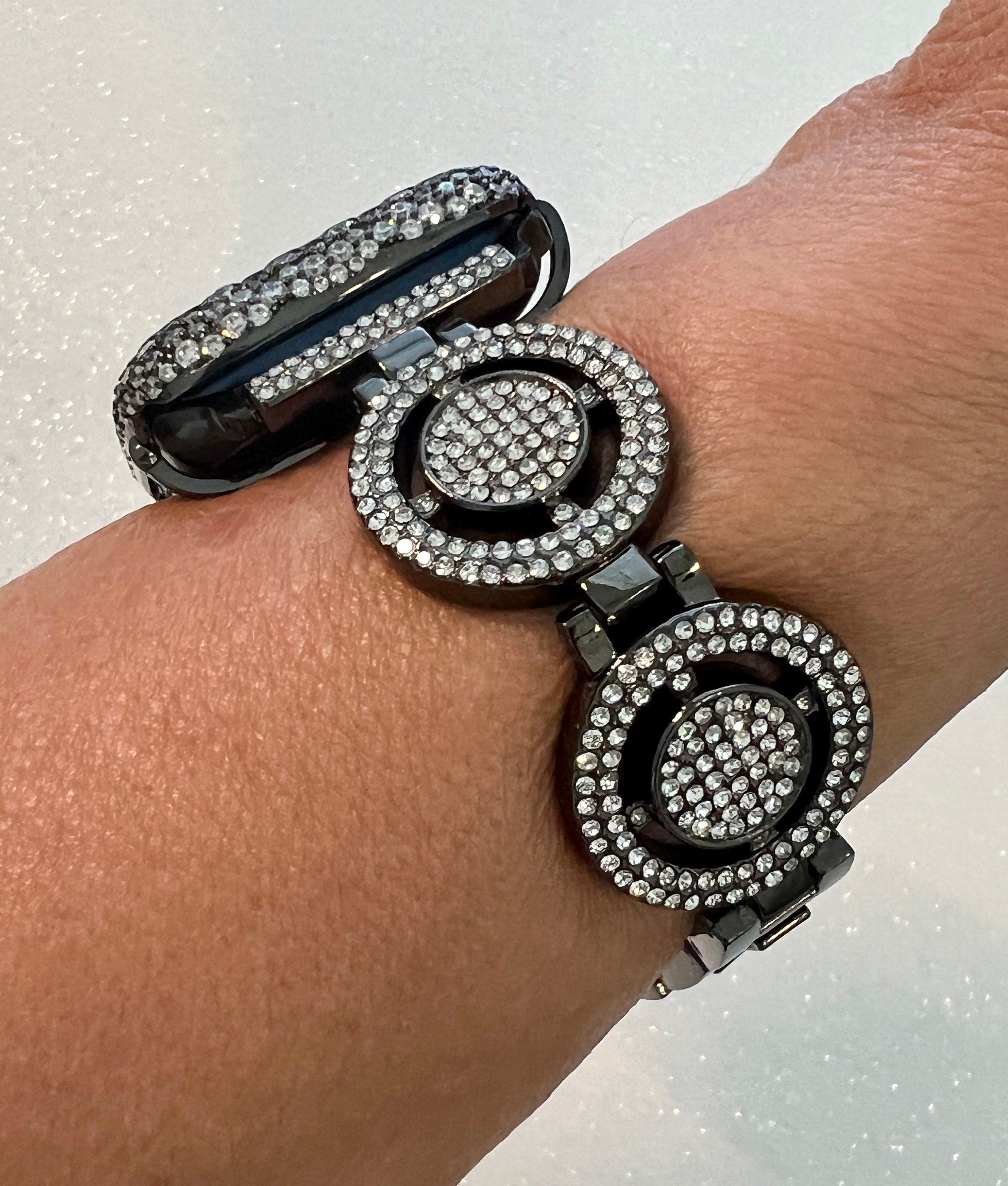 Apple Watch Band Womens Black Crystal & or Apple Watch Case with Lab Diamonds, Iwatch Candy Bling Cover 38mm-49mm Series 2-9 SE