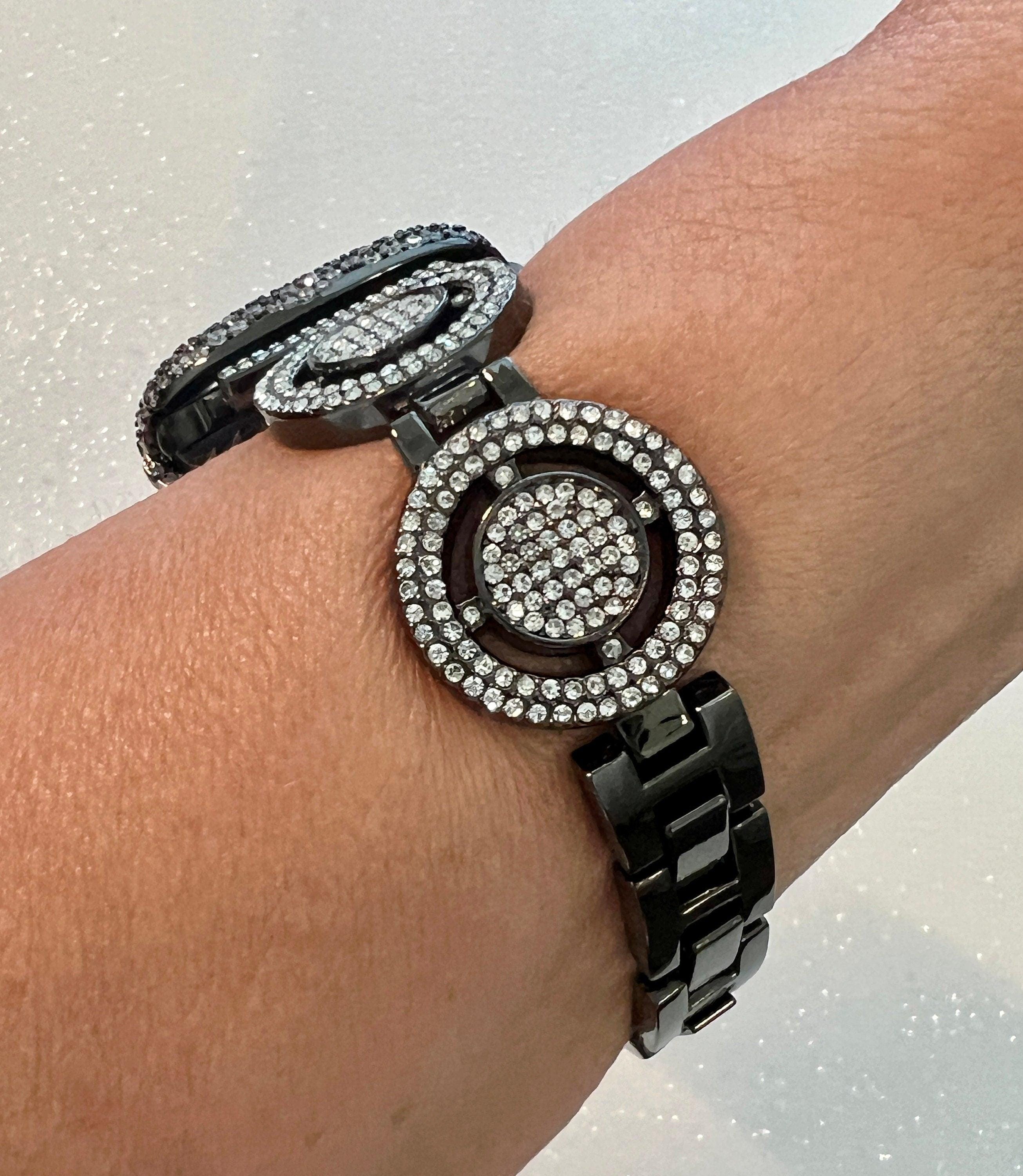 Apple Watch Band Womens Black Crystal & or Apple Watch Case with Lab Diamonds, Iwatch Candy Bling Cover 38mm-49mm Series 2-9 SE