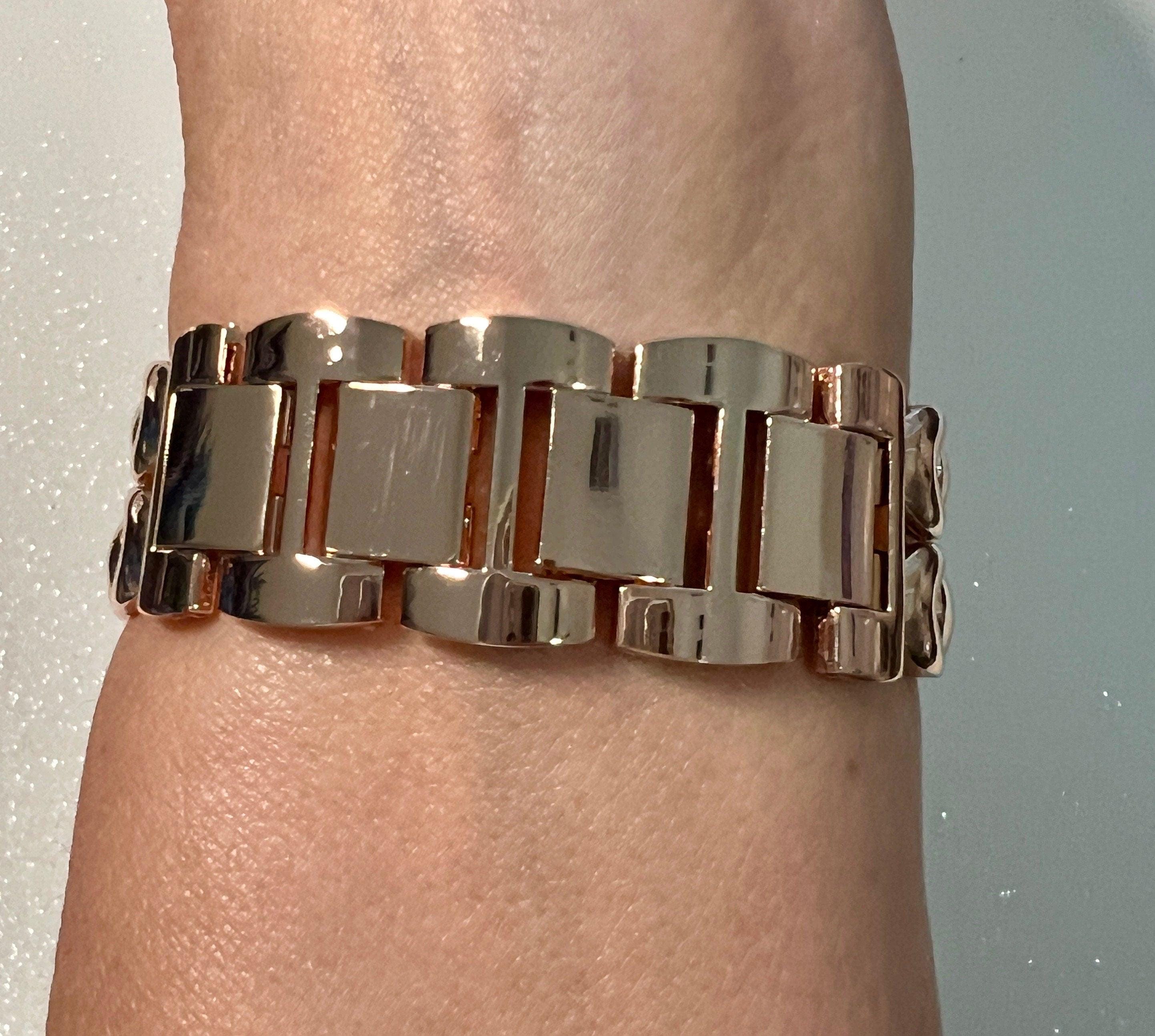 Rose Gold Apple Watch Band Double Row Hearts Bracelet 38mm-49mm, Iwatch band & or Apple Watch Case Baguette Lab Diamond Bezel Cover Gift