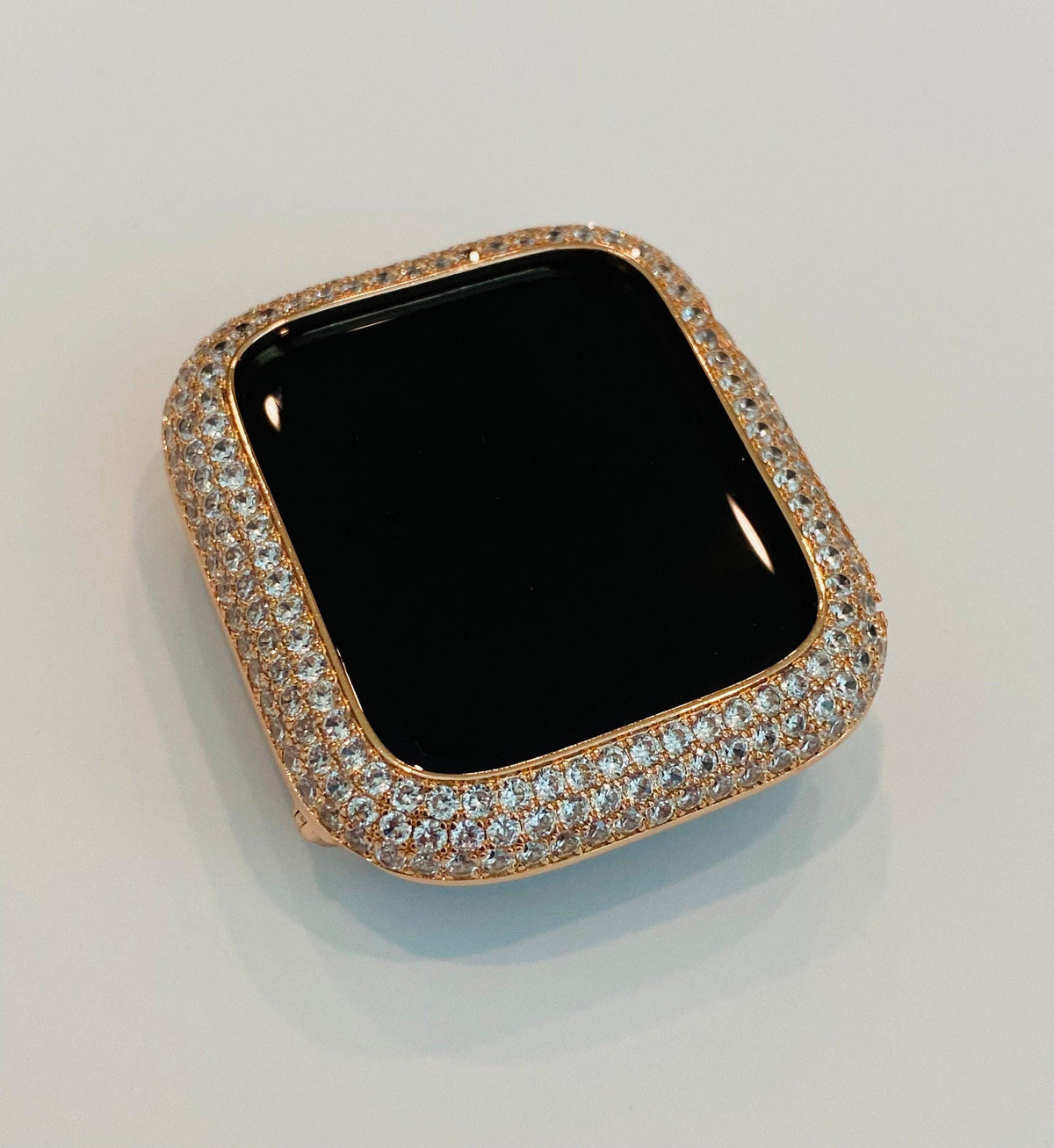 Rose Gold Apple Watch Band Double Row Hearts Bracelet 38mm-49mm, Iwatch band & or Apple Watch Case Baguette Lab Diamond Bezel Cover Gift