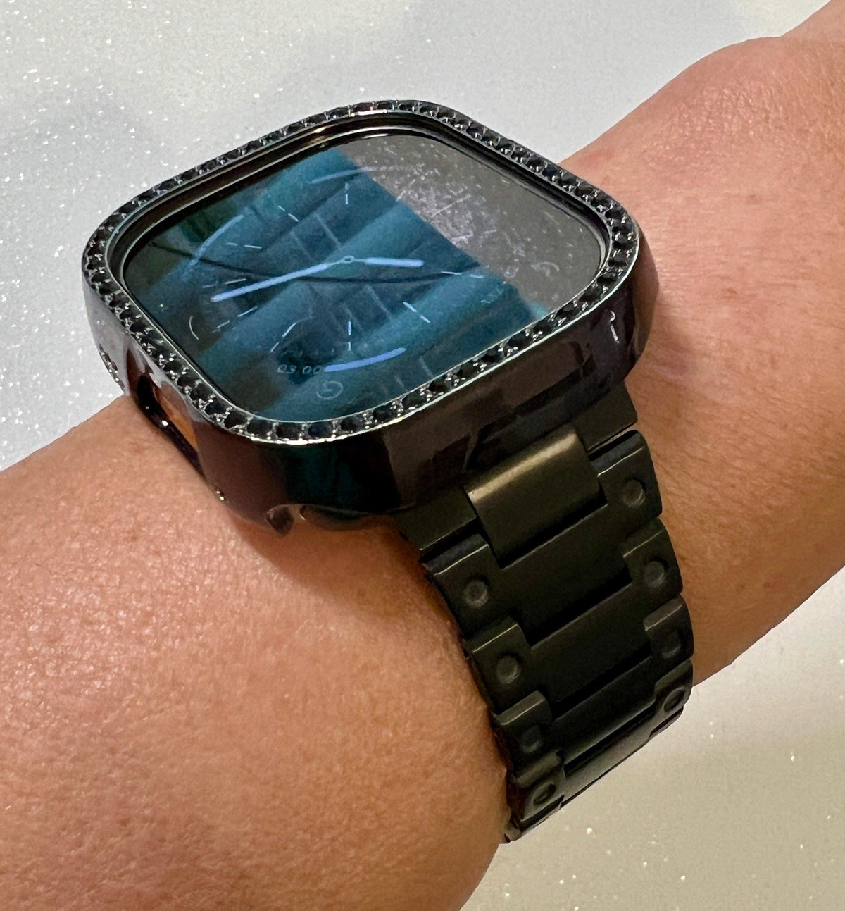 Ultra Black Apple Watch Band 49mm Stainless Steel & or Black Apple Watch Case Crystal Bezel Apple Watch Cover Iwatch Candy Bling
