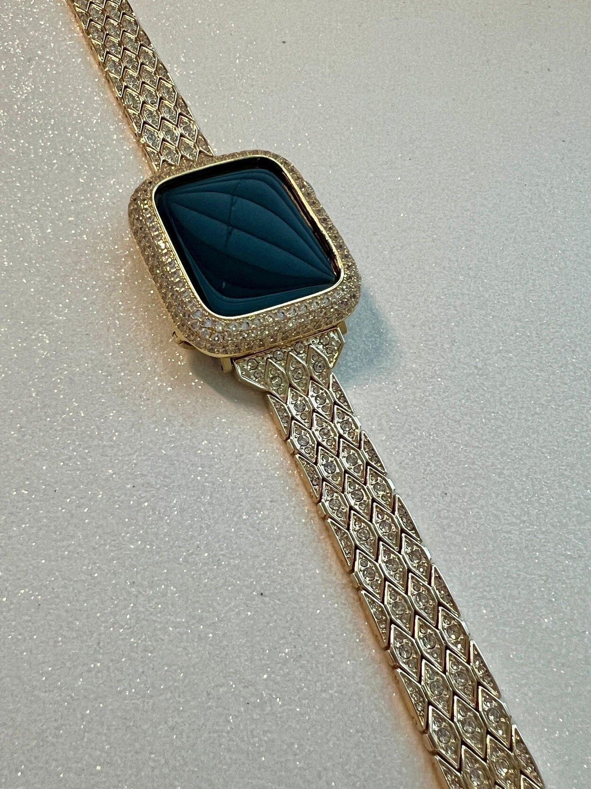 Pave Apple Watch Band Womens Gold Swarovski Crystals 38mm-49mm Ultra & or Apple Watch Cover Lab Diamond Bezel Apple Watch Case Iphone Watch