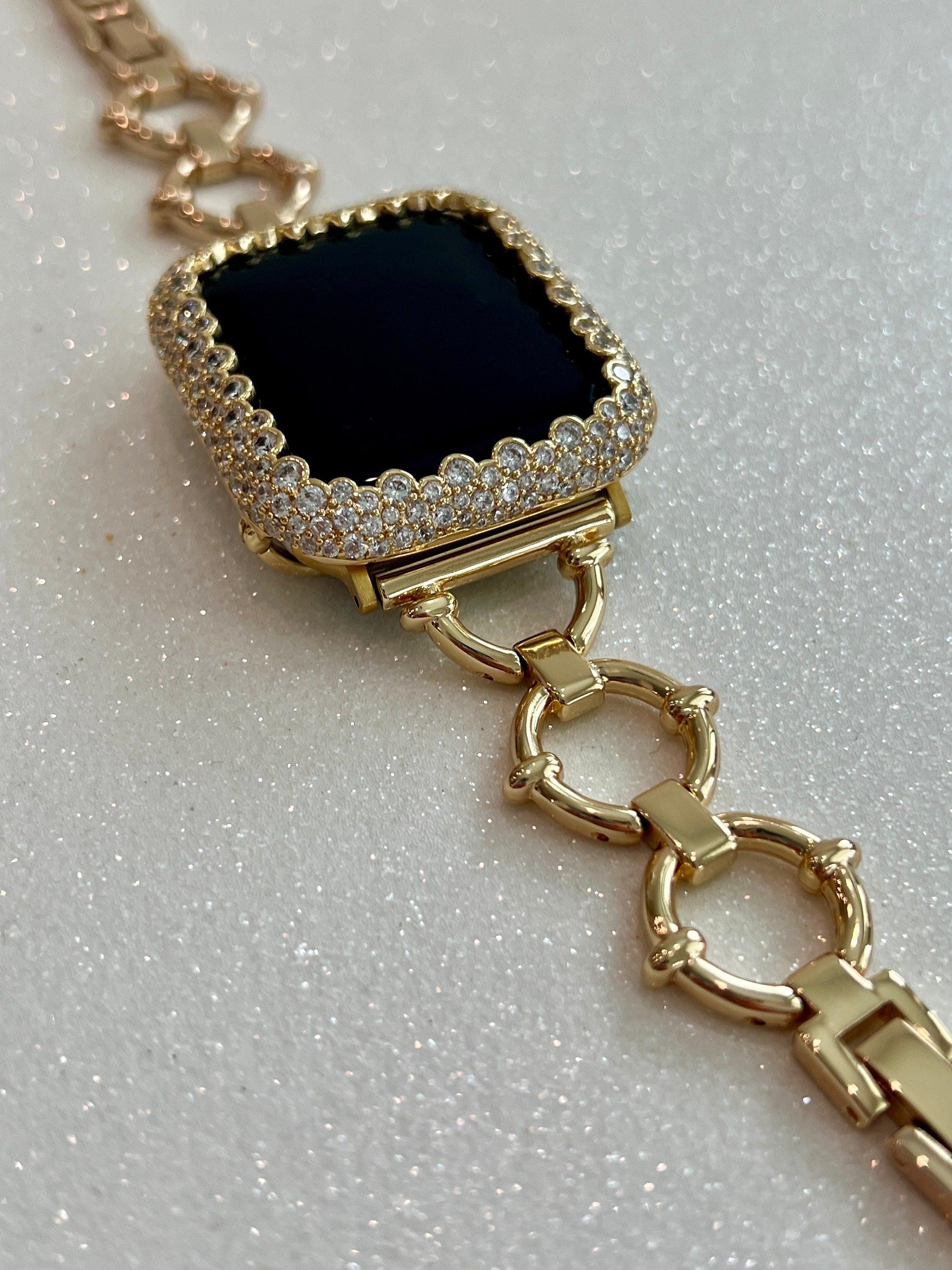 Minimalist Gold Apple Watch Band Womens Bracelet 38mm-49mm Ultra, Iwatch Phone band & or Apple Watch Case Lab Diamond Bezel Cover Gift