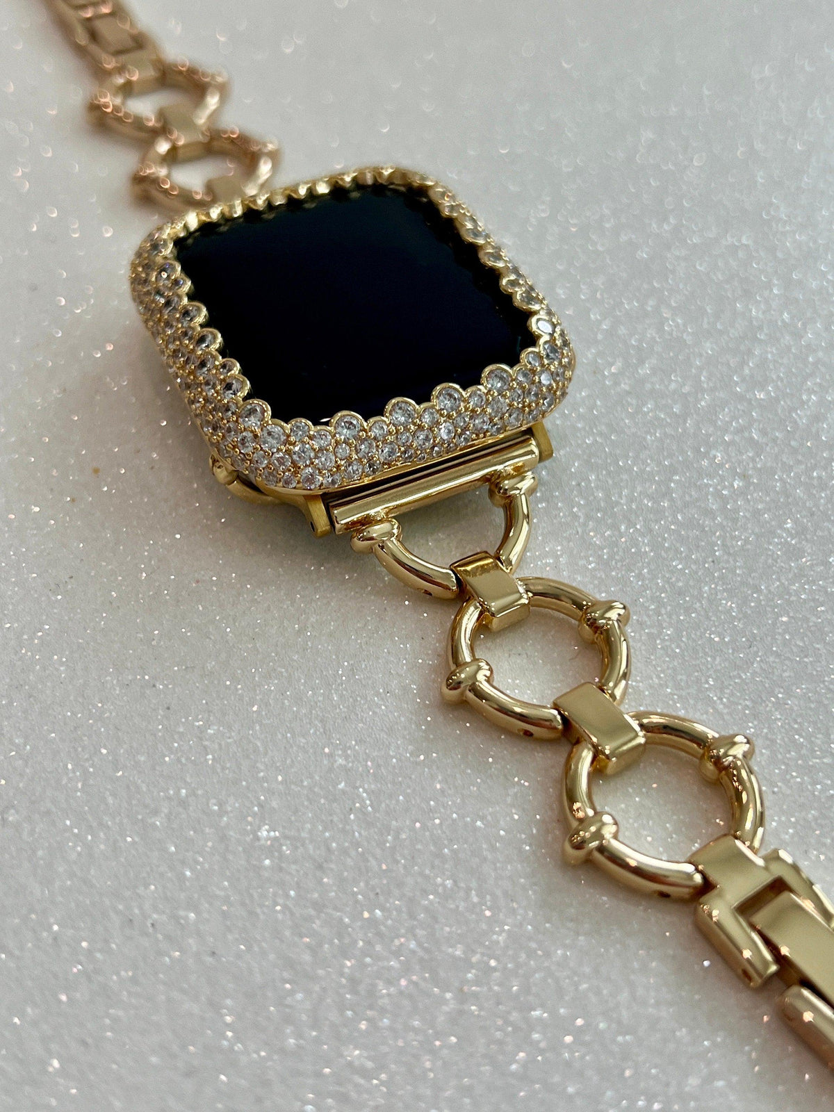 Minimalist Gold Apple Watch Band Womens Bracelet 38mm-49mm Ultra, Iwatch Phone band & or Apple Watch Case Lab Diamond Bezel Cover Gift