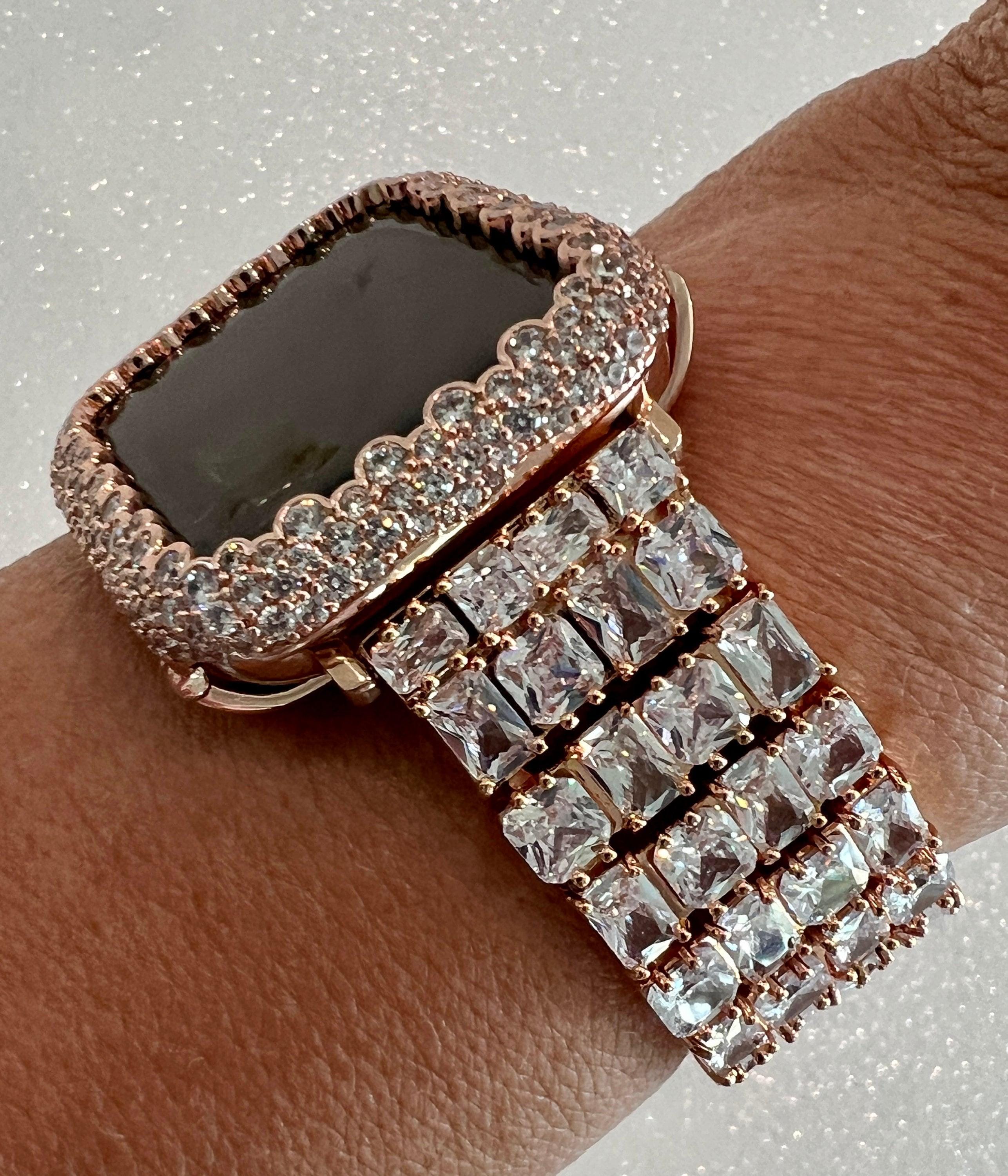 Designer Iphone Watch Band, Rose Gold Crystal Apple Watch Band & or Bling Apple Watch Case Lab Diamonds, Iphone Watch Cover 38mm-49m Ultra