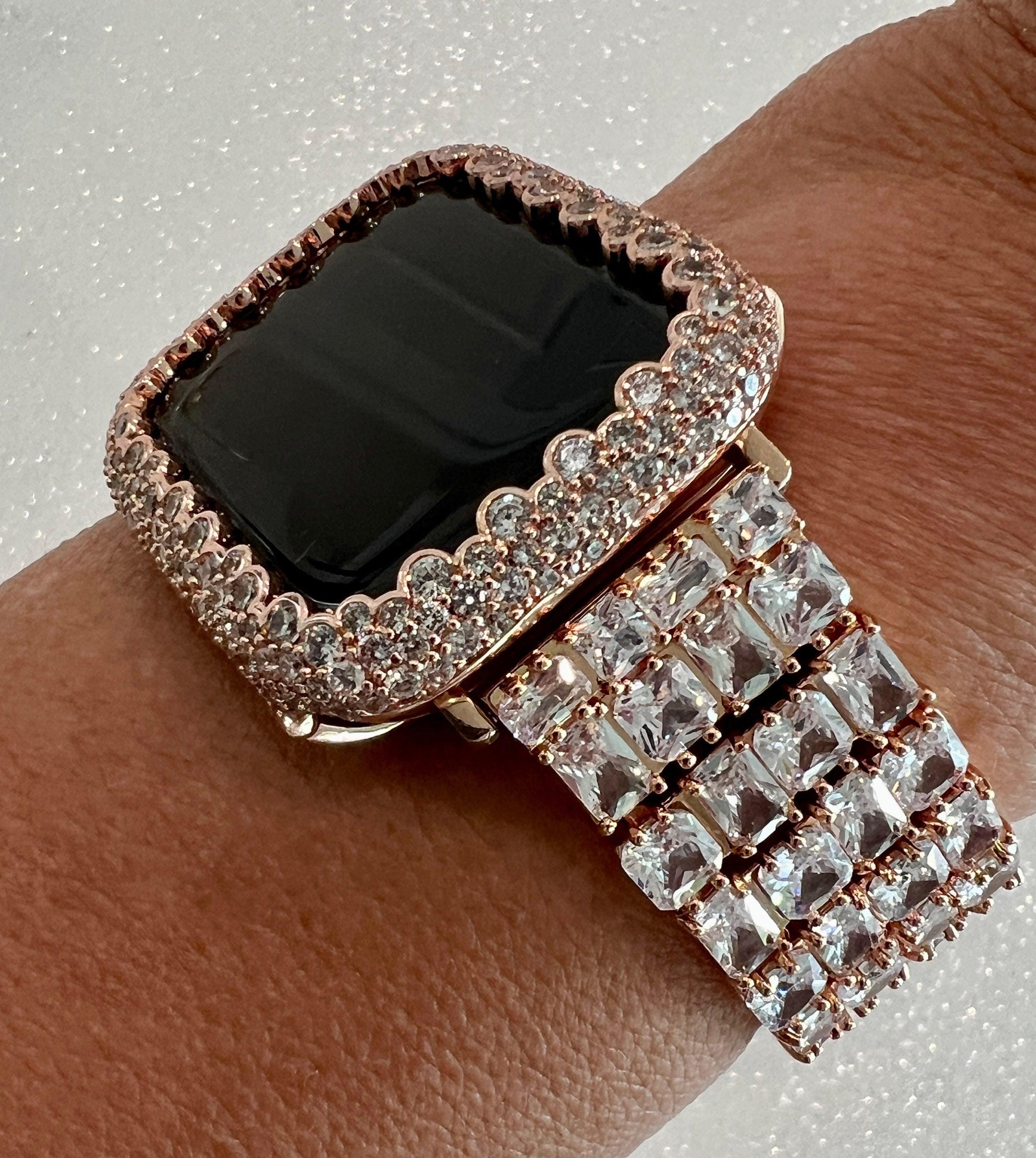Designer Iphone Watch Band, Rose Gold Crystal Apple Watch Band & or Bling Apple Watch Case Lab Diamonds, Iphone Watch Cover 38mm-49m Ultra