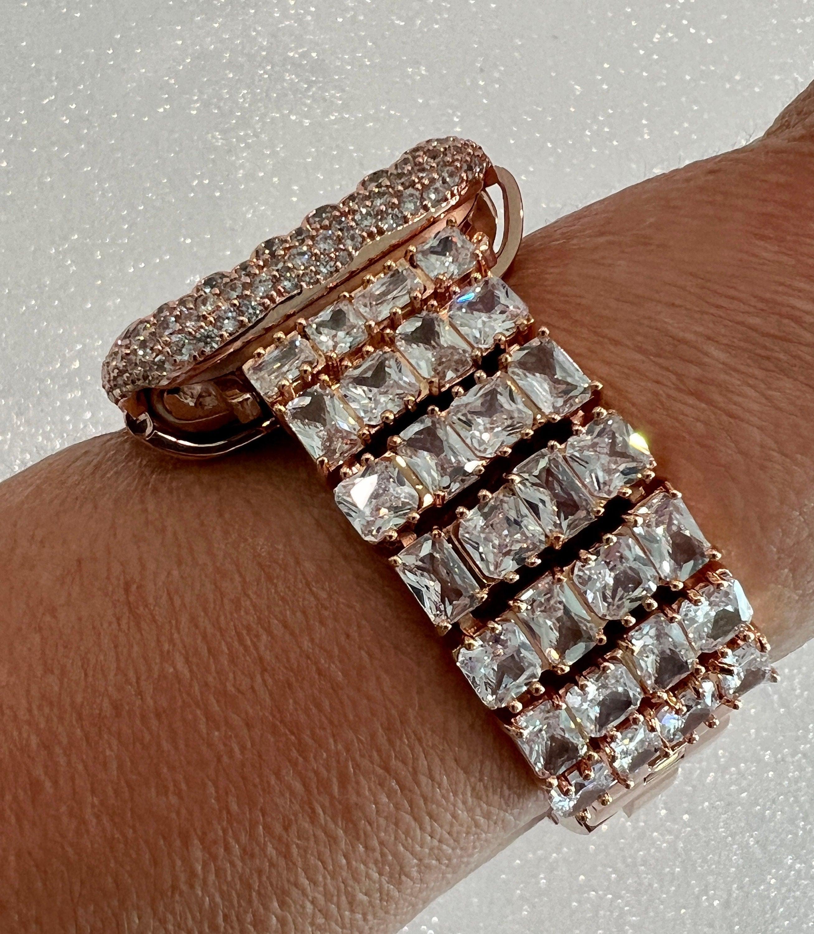 Designer Iphone Watch Band, Rose Gold Crystal Apple Watch Band & or Bling Apple Watch Case Lab Diamonds, Iphone Watch Cover 38mm-49m Ultra