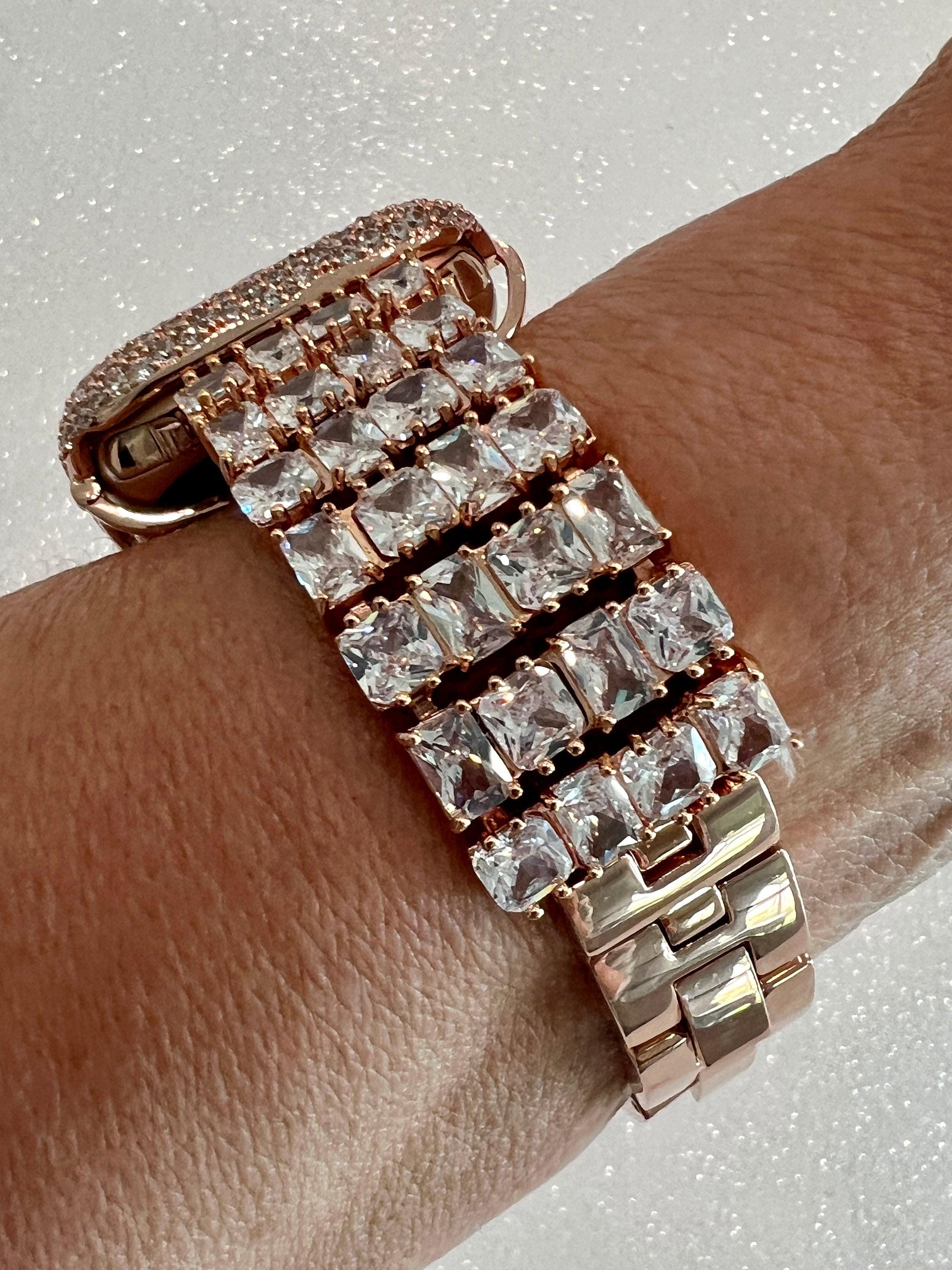Designer Iphone Watch Band, Rose Gold Crystal Apple Watch Band & or Bling Apple Watch Case Lab Diamonds, Iphone Watch Cover 38mm-49m Ultra