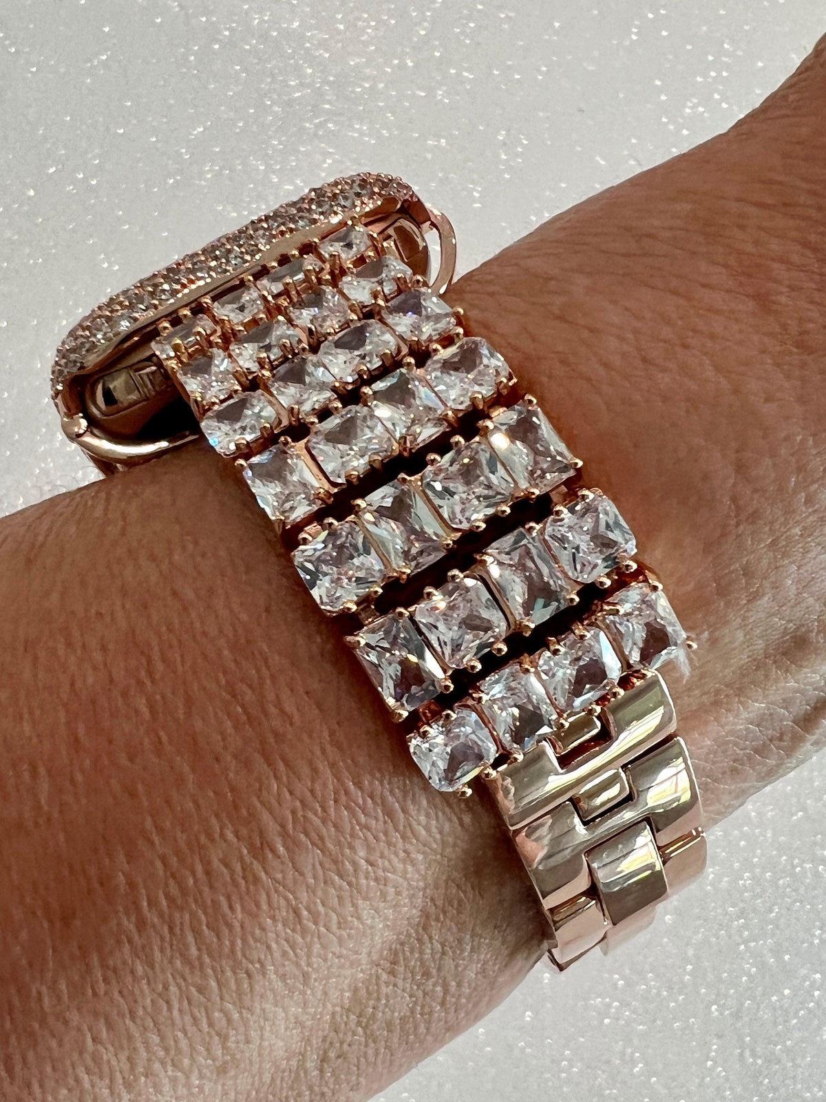 Designer Iphone Watch Band, Rose Gold Crystal Apple Watch Band & or Bling Apple Watch Case Lab Diamonds, Iphone Watch Cover 38mm-49m Ultra