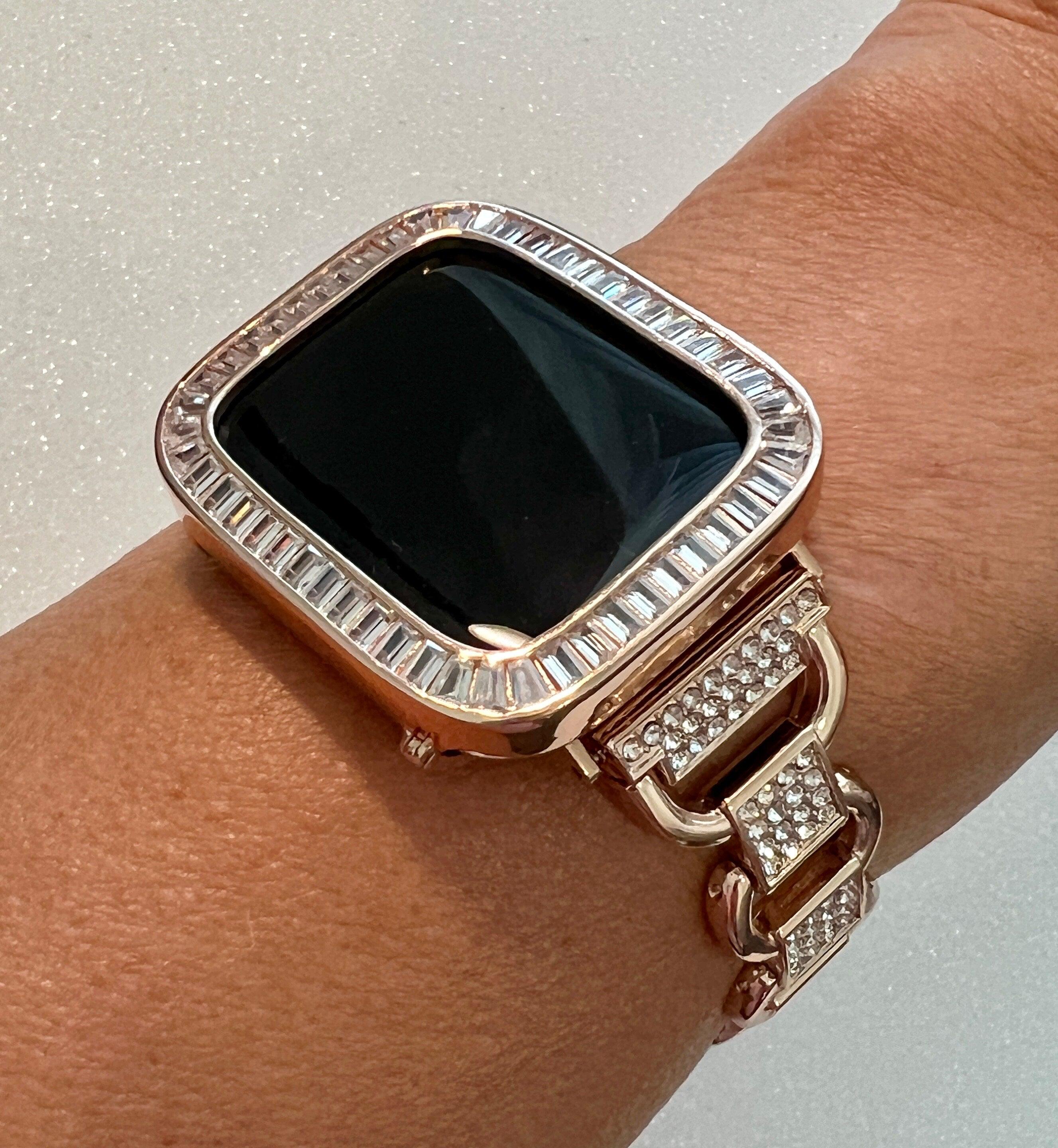 Gold Apple Watch Band Bracelet for Iphone Watch Swarovski Crystals & or Apple Watch Case Lab Diamond Baguettes 38mm-49mm Ultra Iwatch Candy