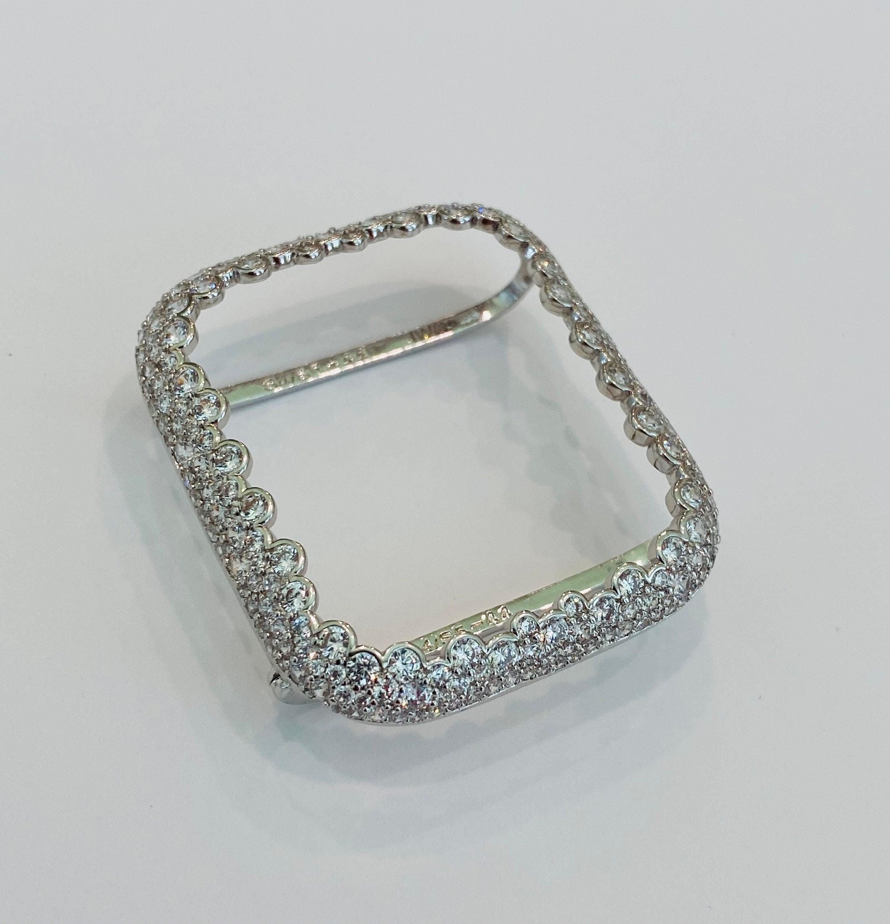 Iced Designer Apple Watch Band Womens Silver Bracelet & or Apple Watch Case Lab Diamond Bezel Iphone Watch Cover Iwatch Candy Bling