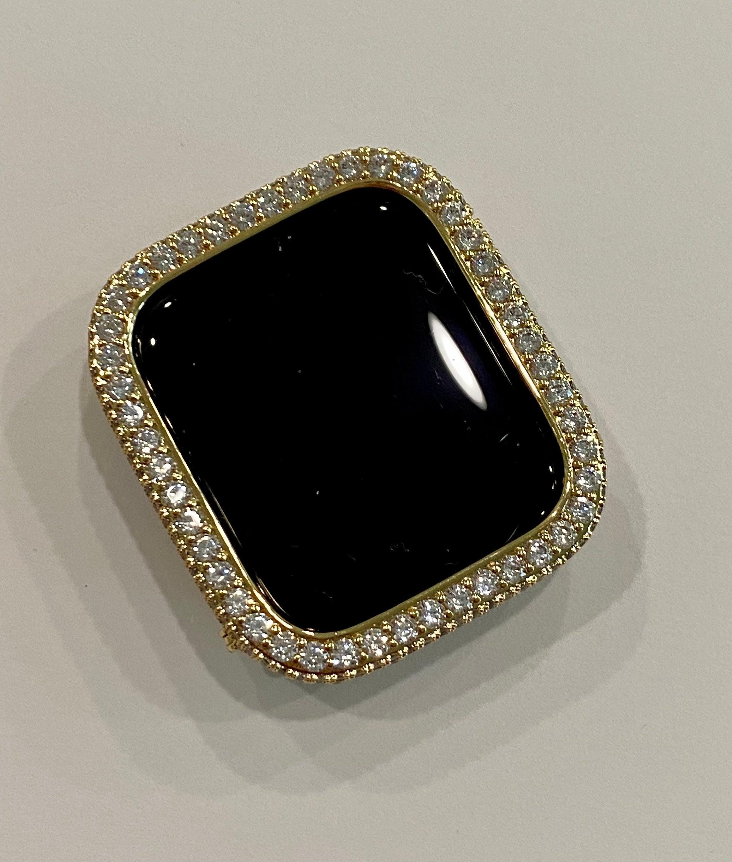Gold Apple Watch Band Women Four Row Beaded 38mm-49mm Ultra, Iwatch Phone band & or Apple Watch Case Lab Diamond Bezel Cover Gift
