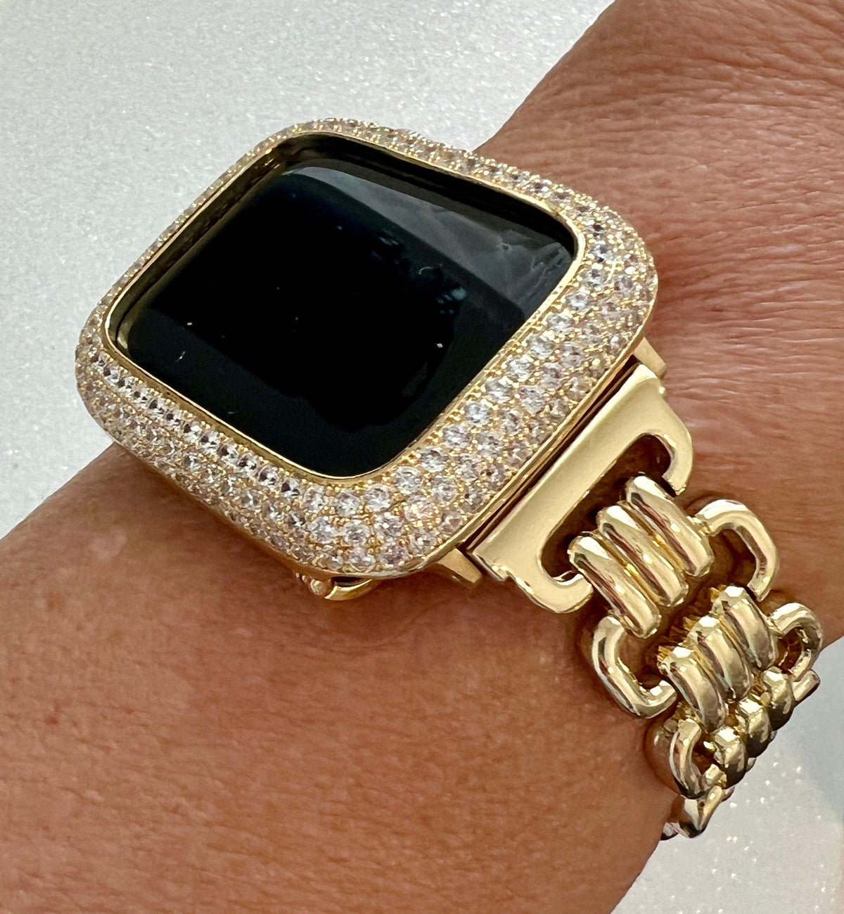 Minimalist Gold Designer Apple Watch Band Link Bracelet, Iphone Watch Band & or Apple Watch Case Baguette Lab Diamonds Iwatch Phone Cover