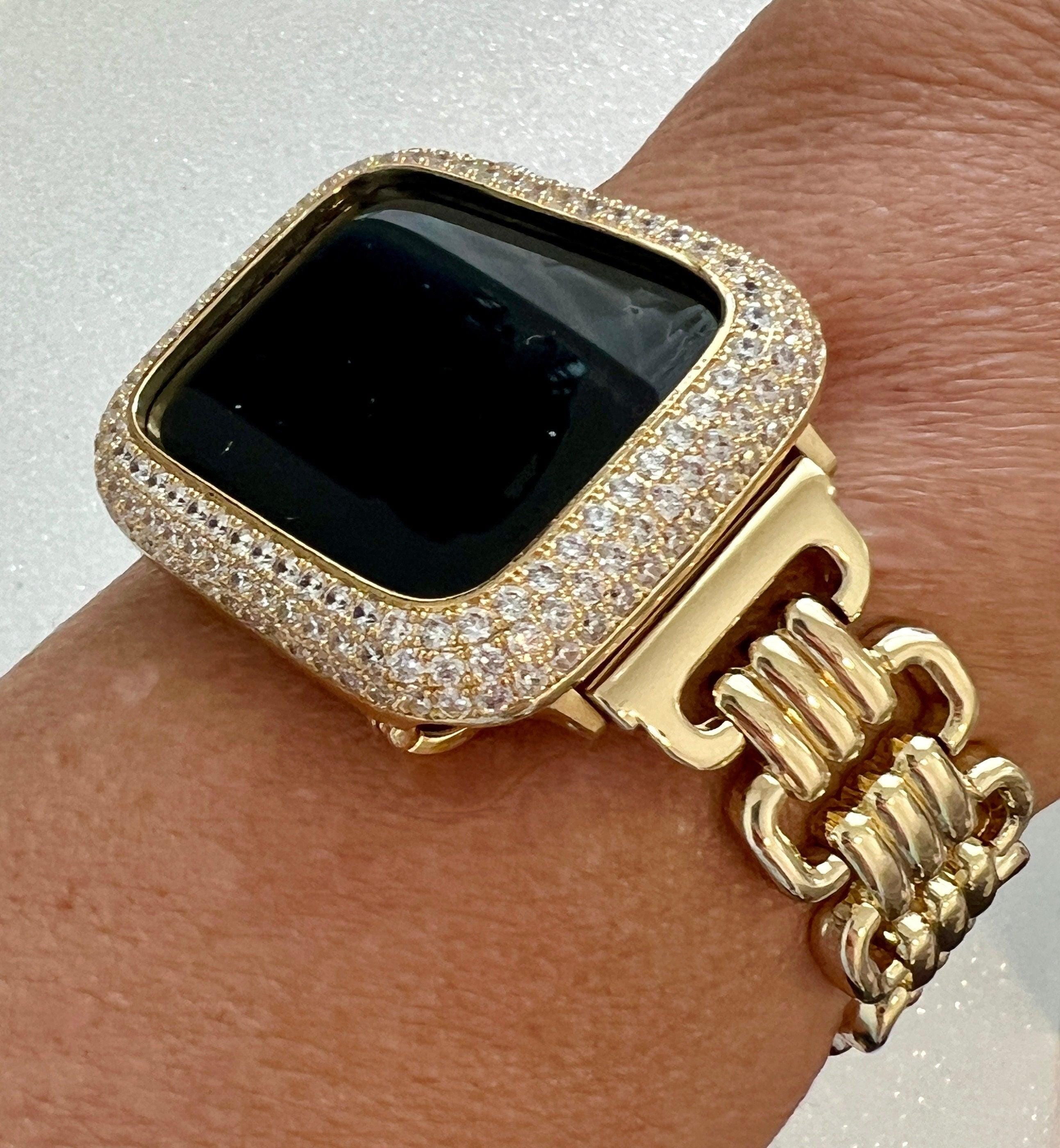 Minimalist Gold Designer Apple Watch Band Link Bracelet, Iphone Watch Band & or Apple Watch Case Baguette Lab Diamonds Iwatch Phone Cover