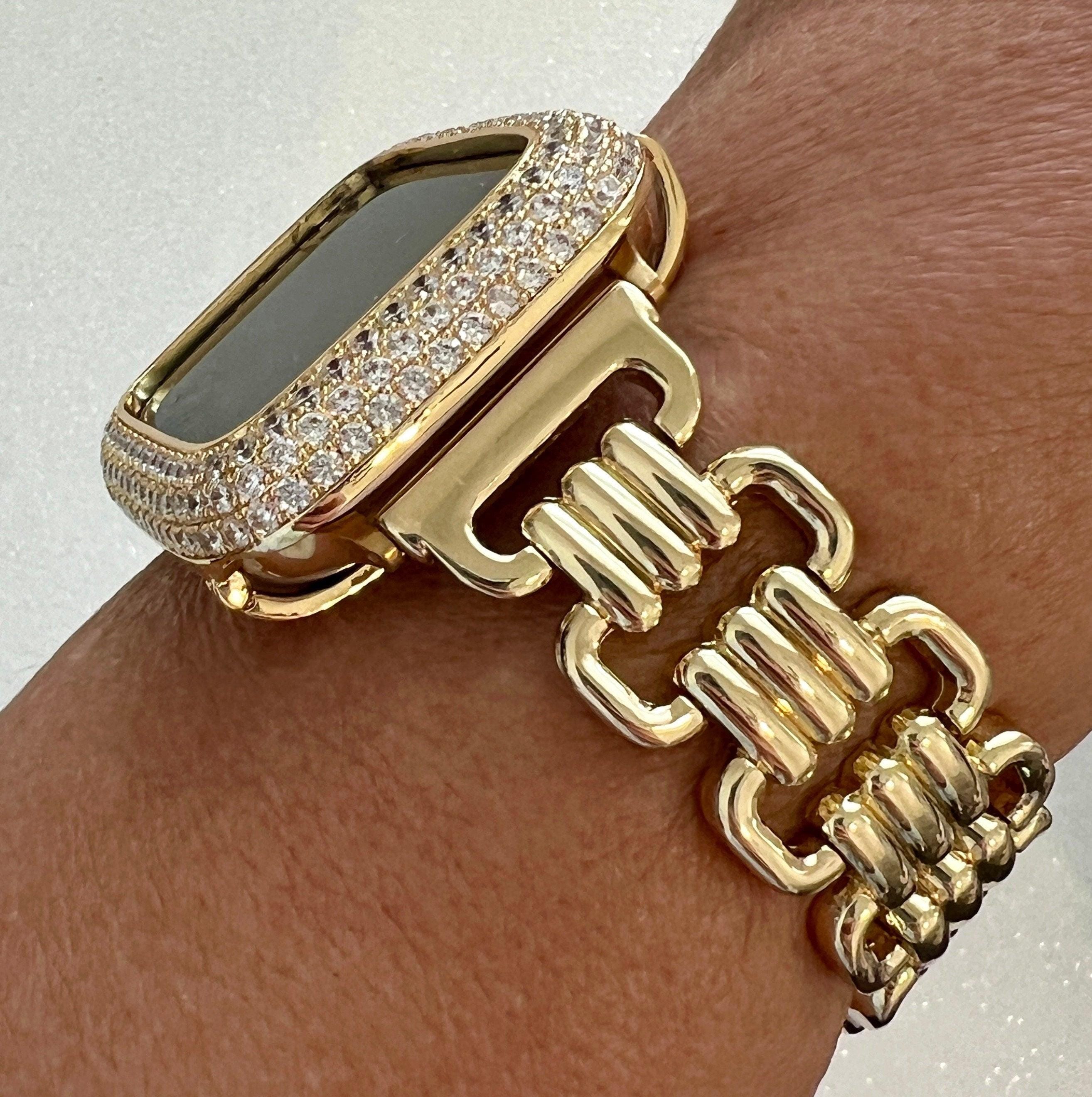 Minimalist Gold Designer Apple Watch Band Link Bracelet, Iphone Watch Band & or Apple Watch Case Baguette Lab Diamonds Iwatch Phone Cover